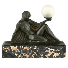 Art Deco Lamp Seated Nude with Drape Guerbe & Daum for Max Le Verrier, Rèverie