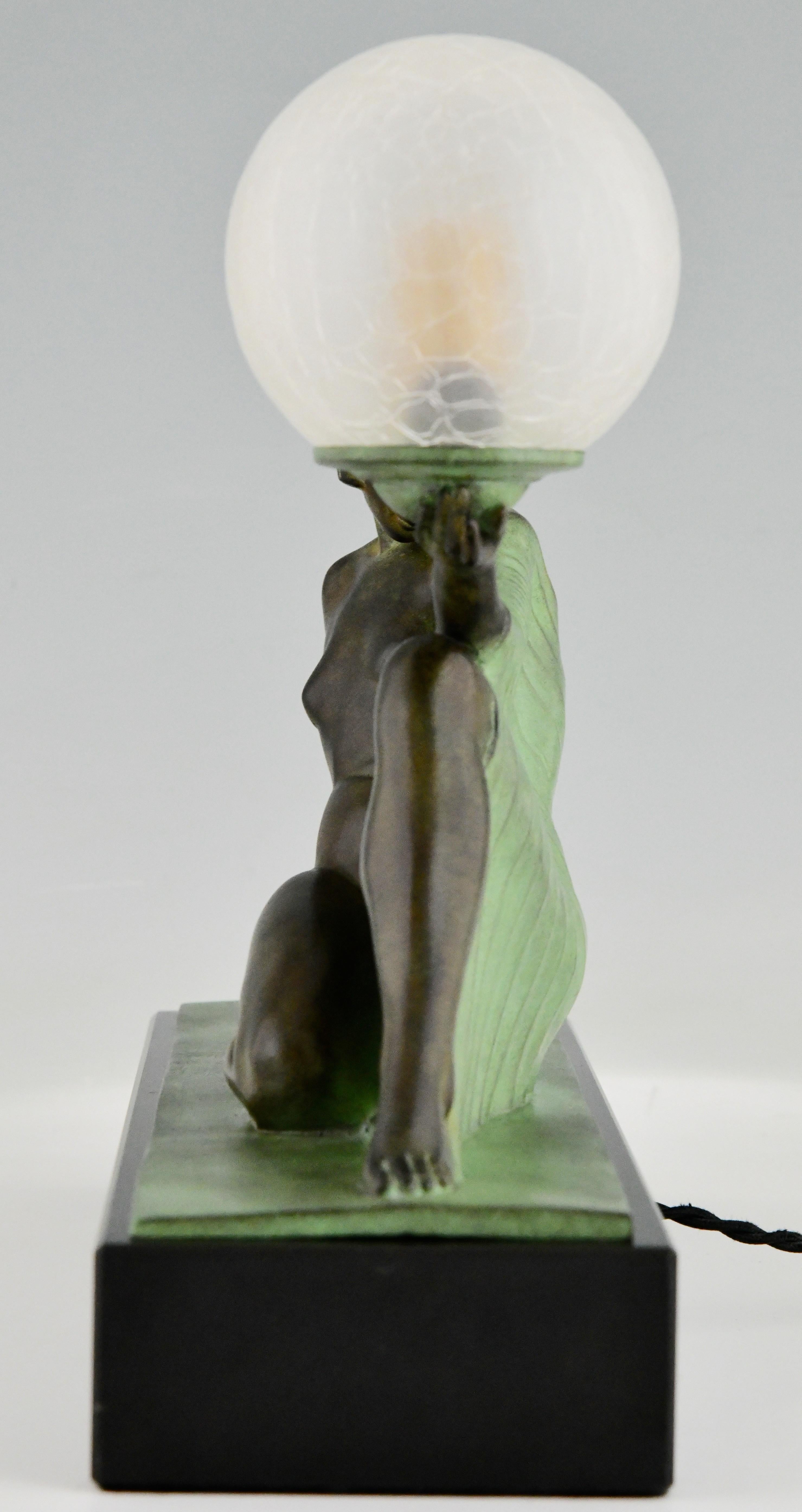 French Art Deco Lamp Seated Nude with Drape Guerbe & Max Le Verrier, Rèverie For Sale