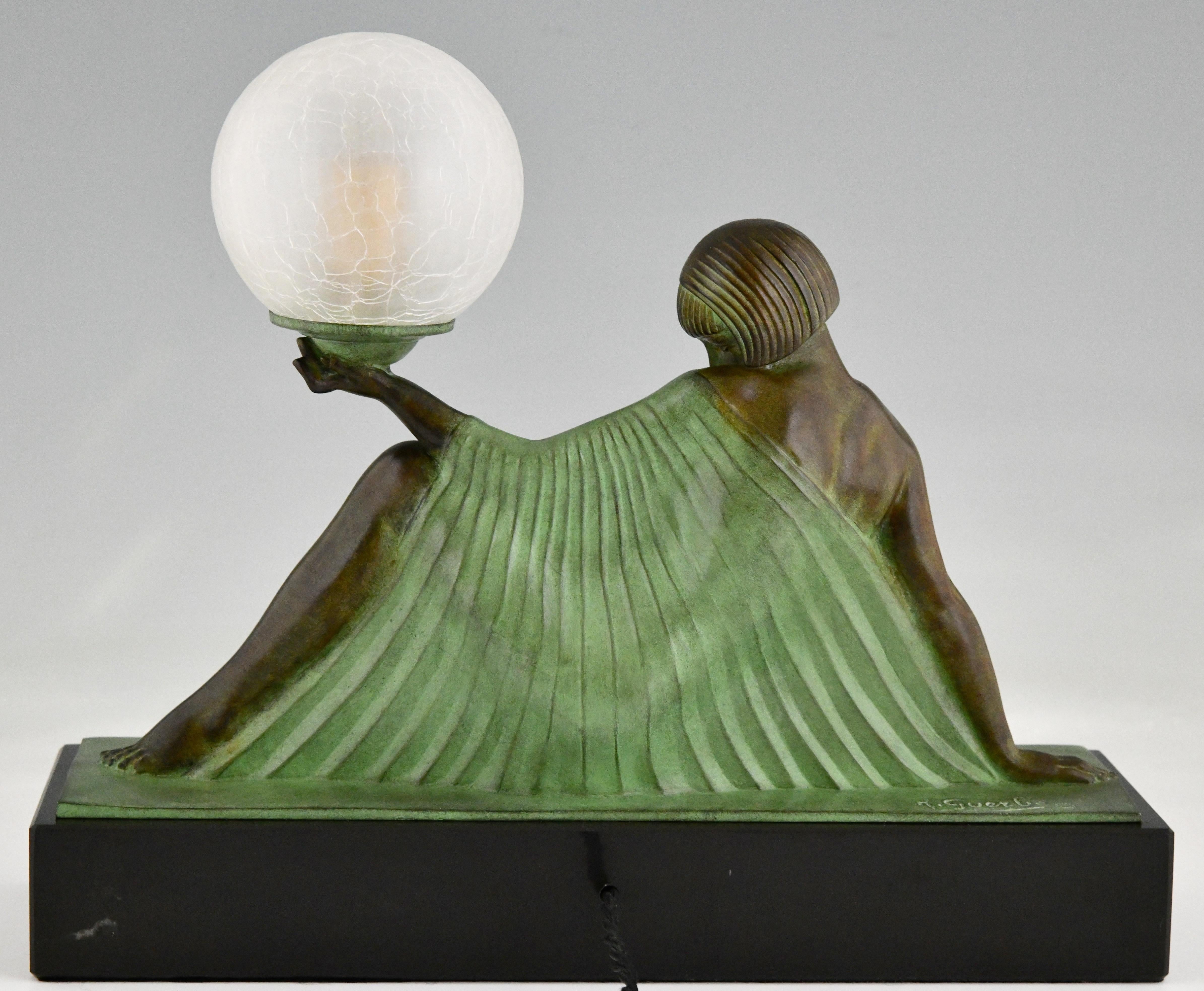 French Art Deco Lamp Seated Nude with Drape Guerbe & Max Le Verrier, Rèverie For Sale