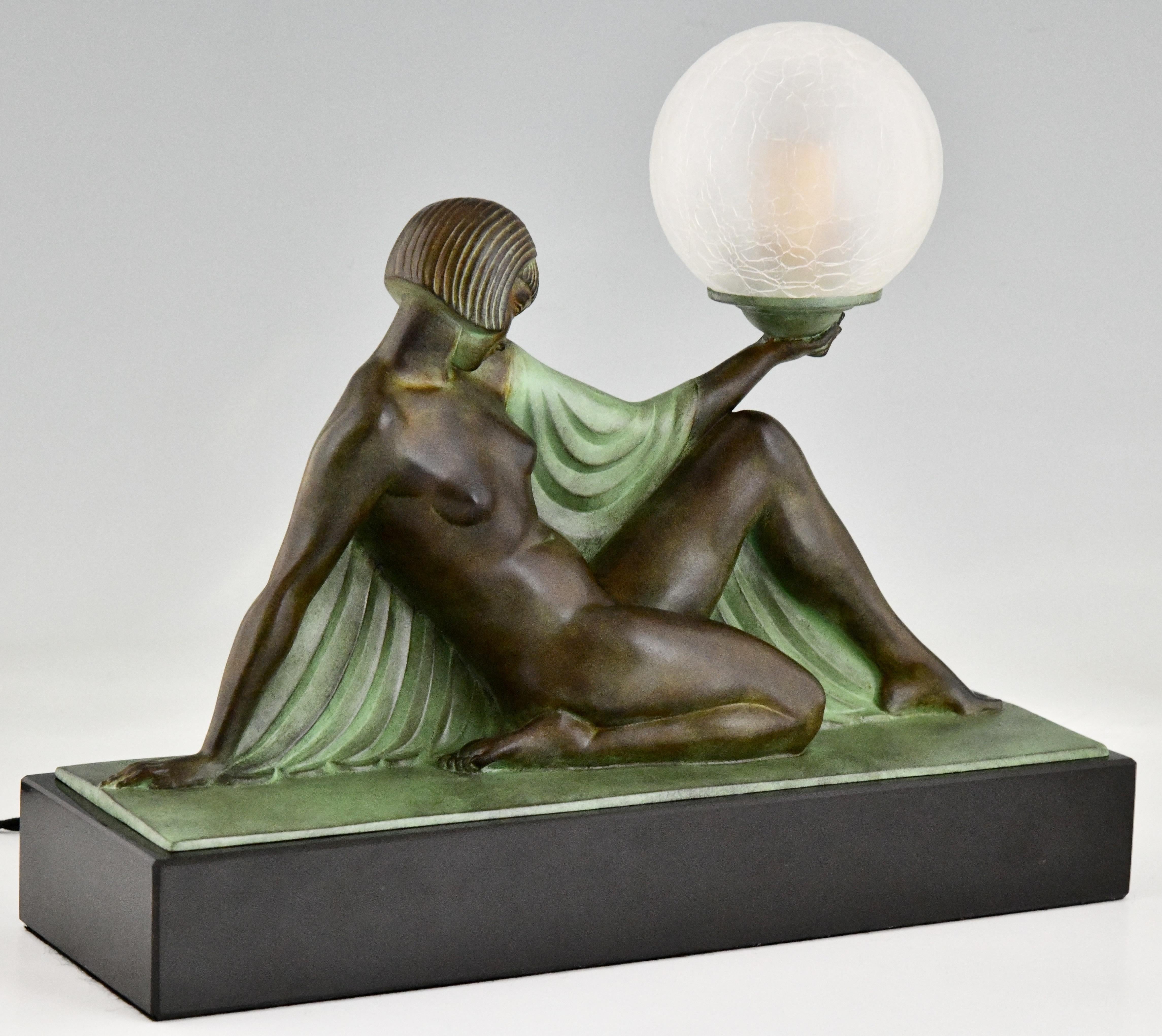 Art Deco Lamp Seated Nude with Drape Guerbe & Max Le Verrier, Rèverie In New Condition For Sale In Antwerp, BE
