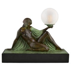 Art Deco Lamp Seated Nude with Drape Guerbe & Max Le Verrier, Rèverie