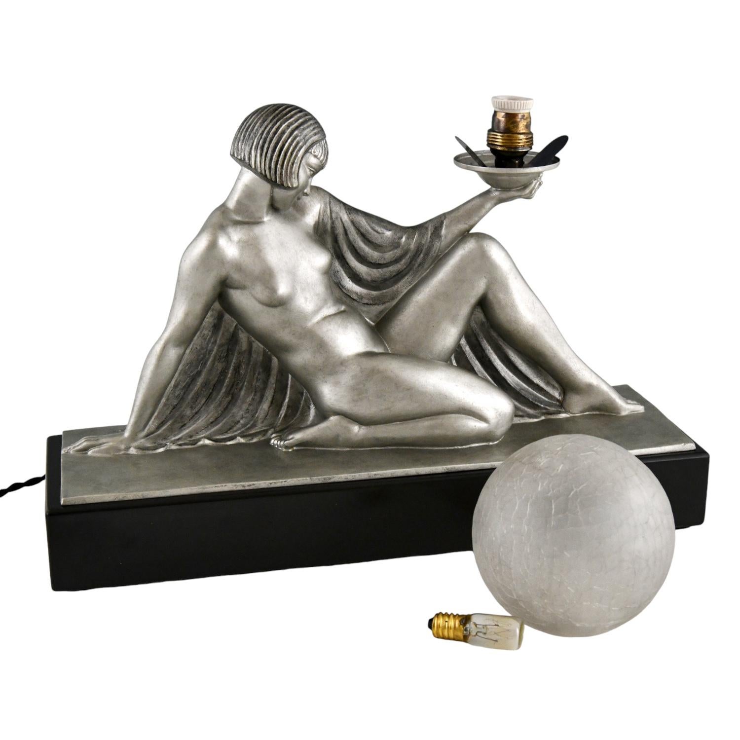 Art Deco Lamp Seated Nude with Drape Guerbe & Max Le Verrier Rèverie France 1930 5