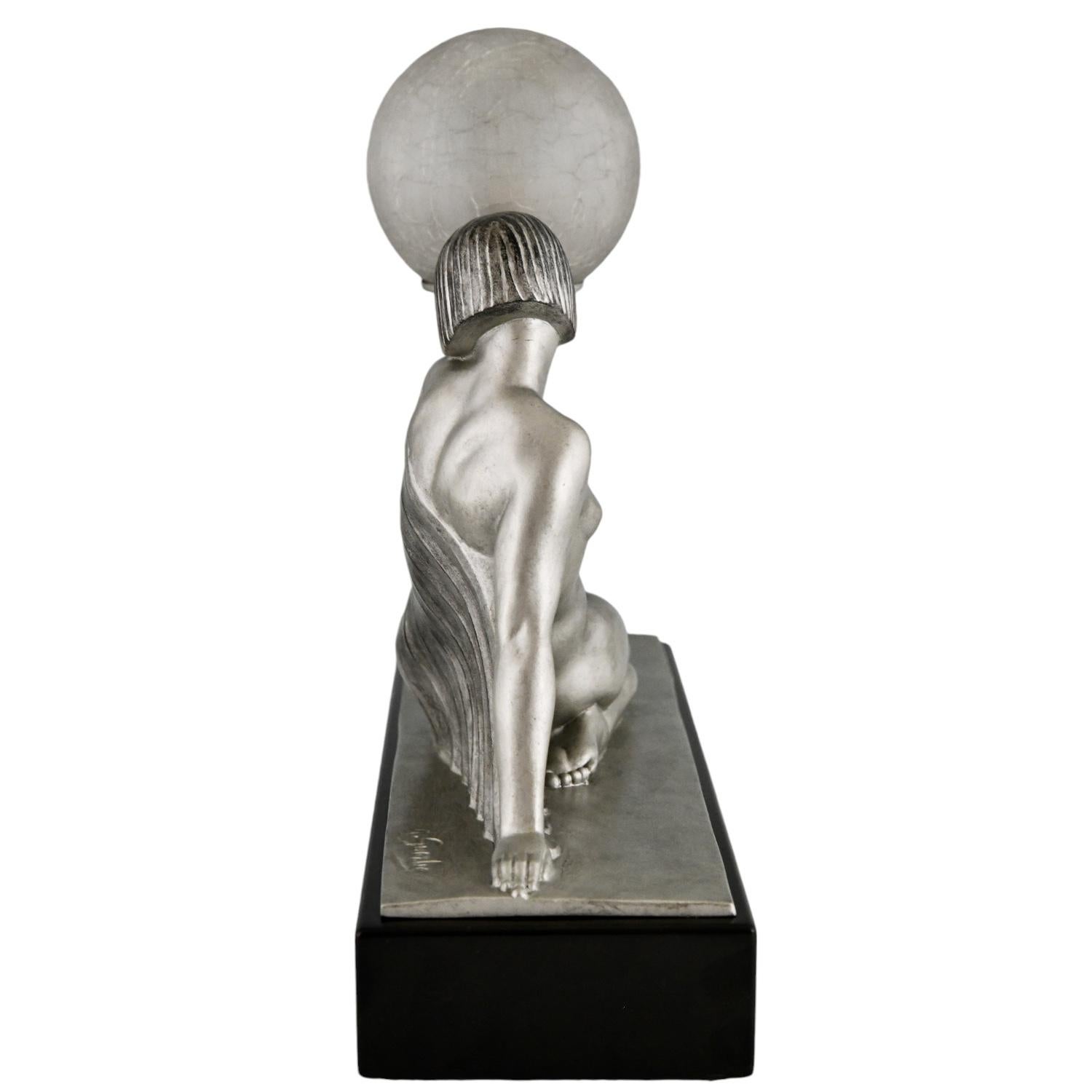 Art Deco Lamp Seated Nude with Drape Guerbe & Max Le Verrier Rèverie France 1930 In Good Condition In Antwerp, BE