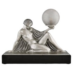 Art Deco Lamp Seated Nude with Drape Guerbe & Max Le Verrier Rèverie France 1930