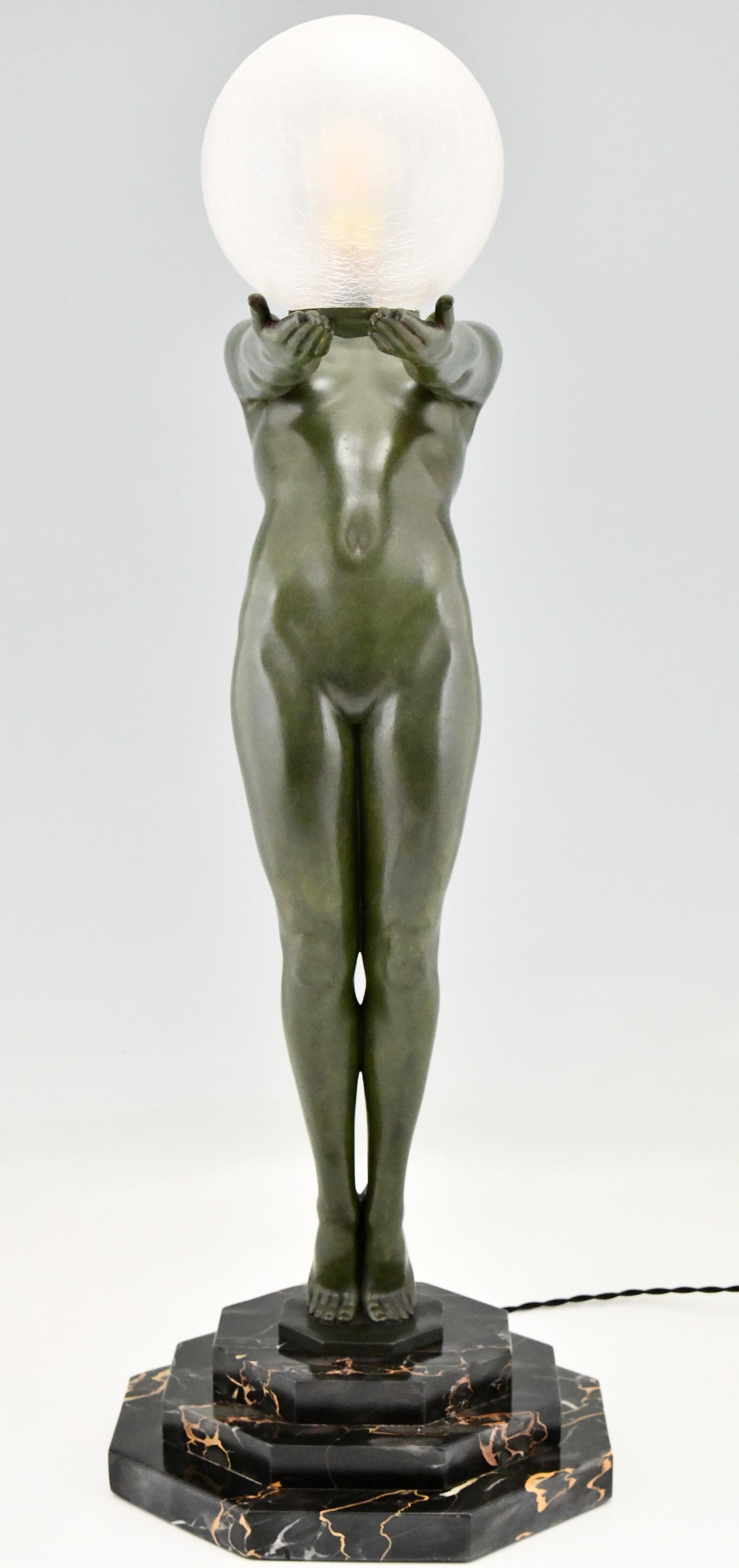 French Art Deco Lamp Standing Nude Clarté Max Le Verrier Original, 1928