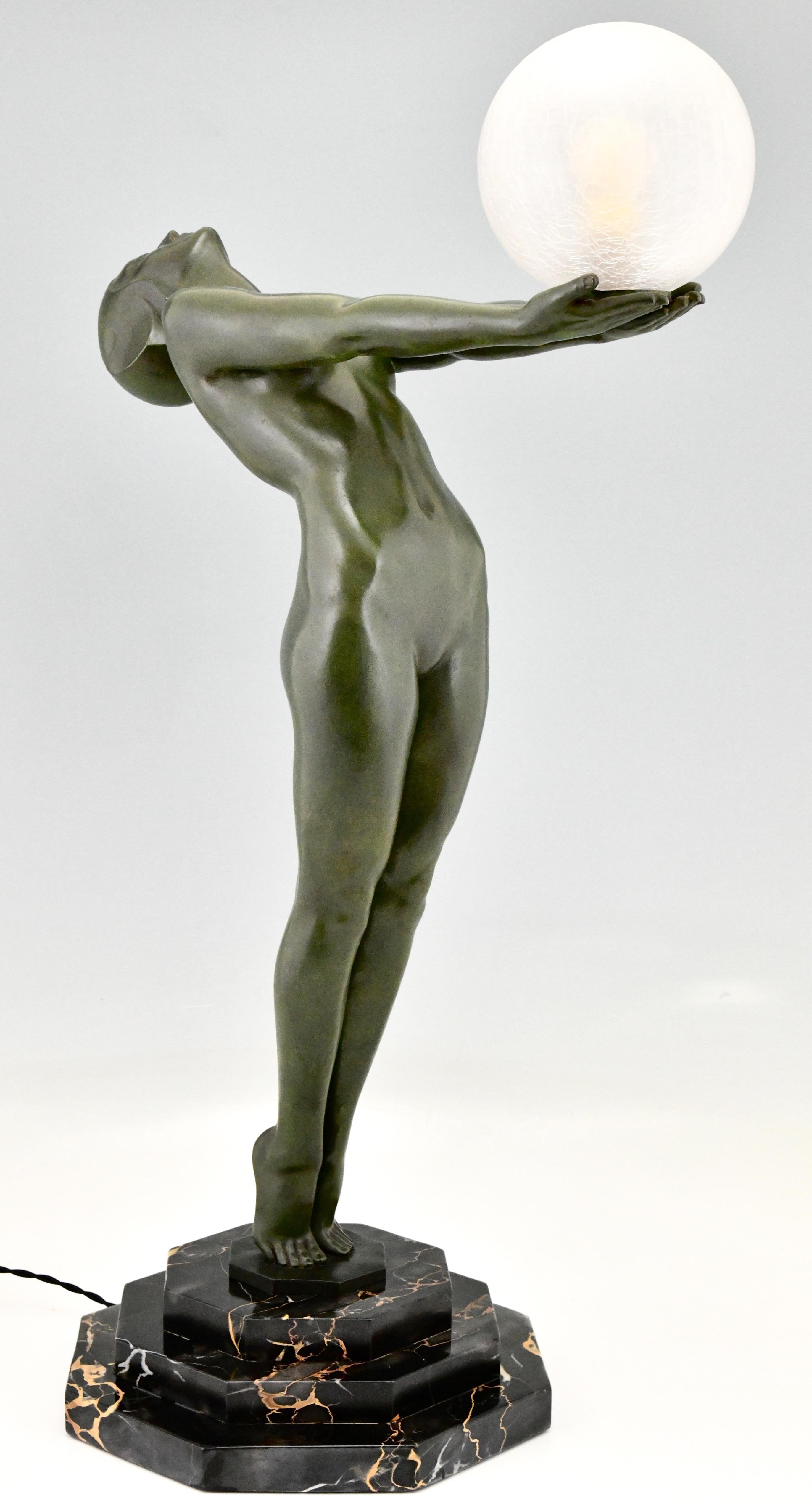 Art Deco Lamp Standing Nude Clarté Max Le Verrier Original, 1928 In Good Condition In Antwerp, BE