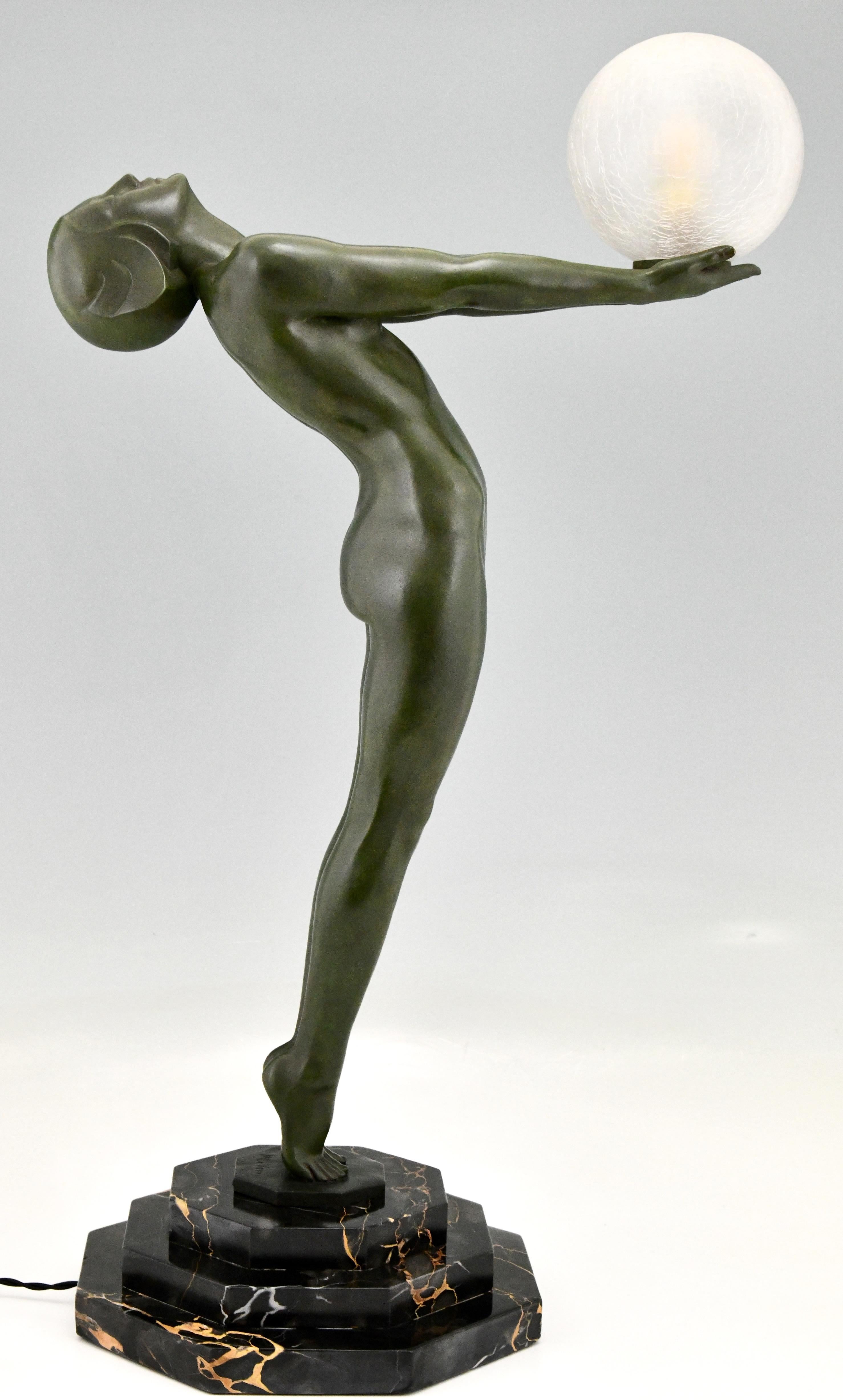 Early 20th Century Art Deco Lamp Standing Nude Clarté Max Le Verrier Original, 1928