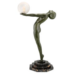 Art-déco-Lampe mit nacktem Kragen, Max Le Verrier Original, 1928