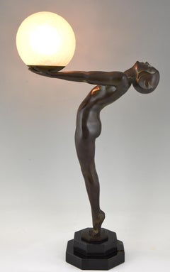Art Deco Lamp Standing Nude Lumina by Max Le Verrier, Original with Foundry Mark