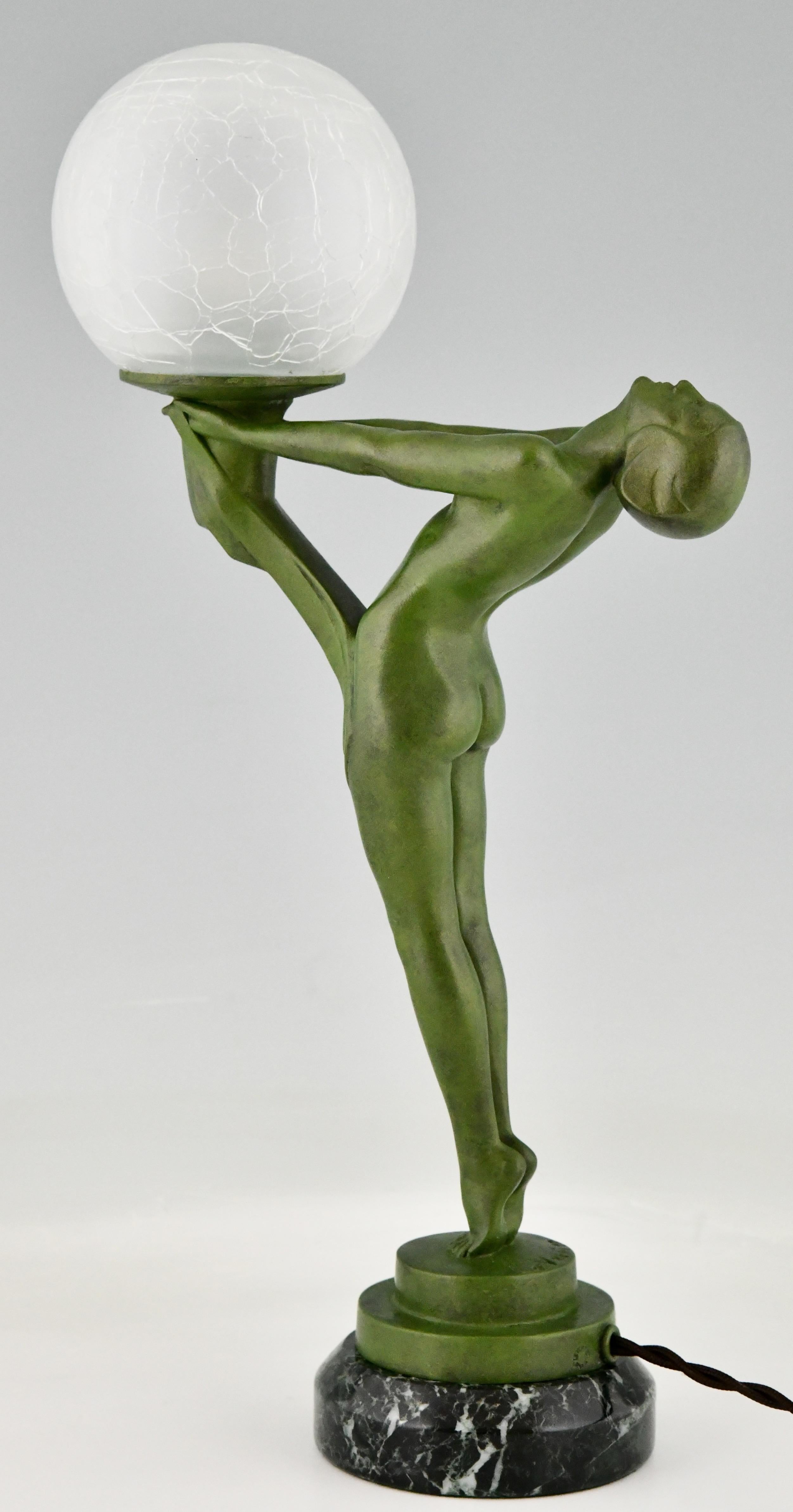Art Deco Lamp Standing Nude with Ball Clarté by Max Le Verrier Original 1930 For Sale 1