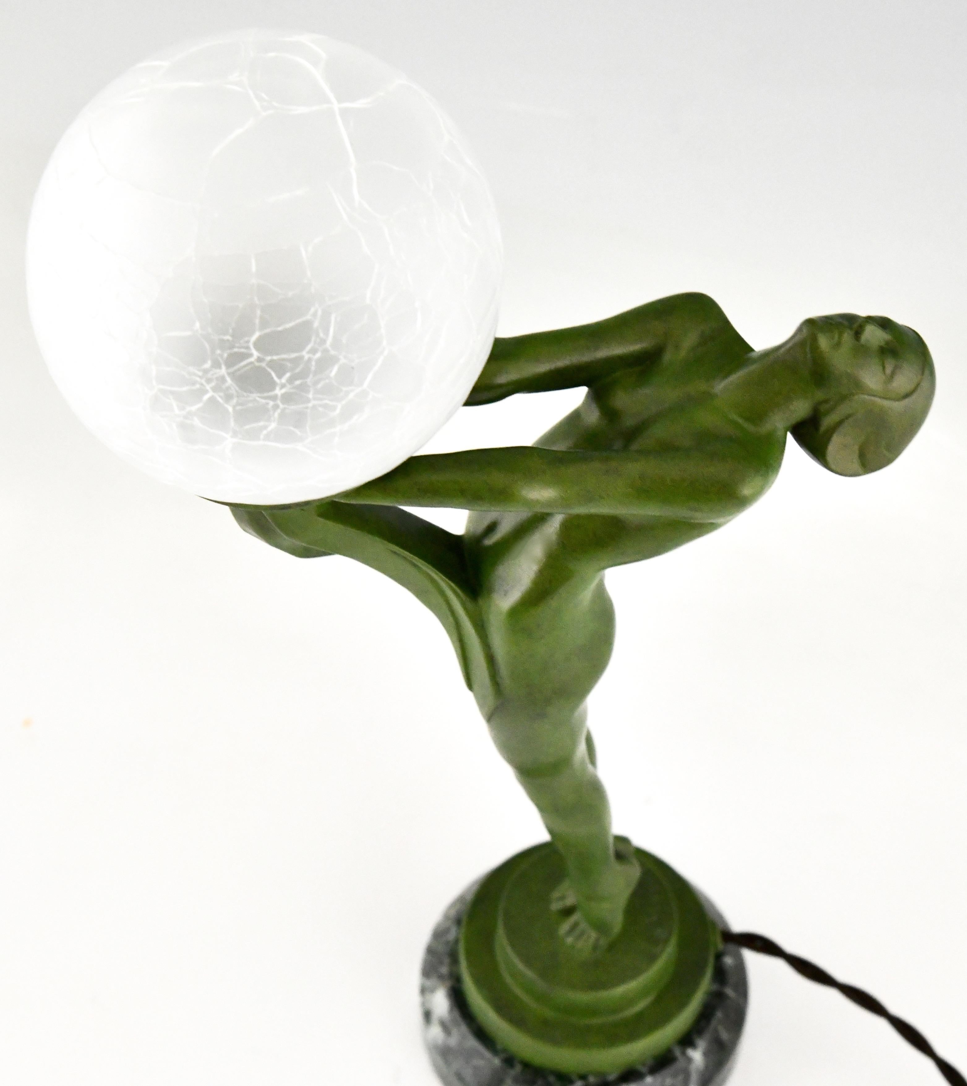 Art Deco Lamp Standing Nude with Ball Clarté by Max Le Verrier Original 1930 2