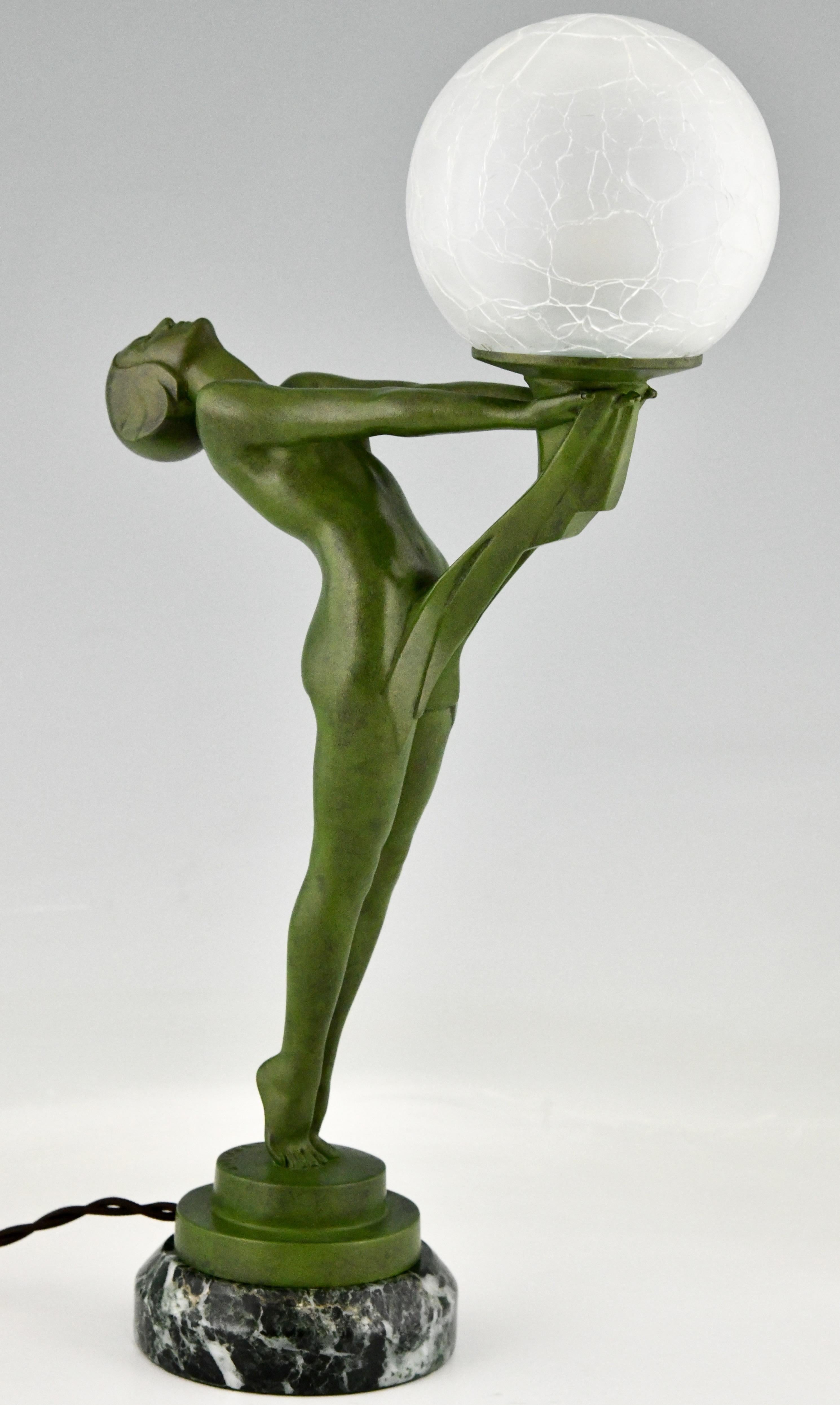 French Art Deco Lamp Standing Nude with Ball Clarté by Max Le Verrier Original 1930 For Sale