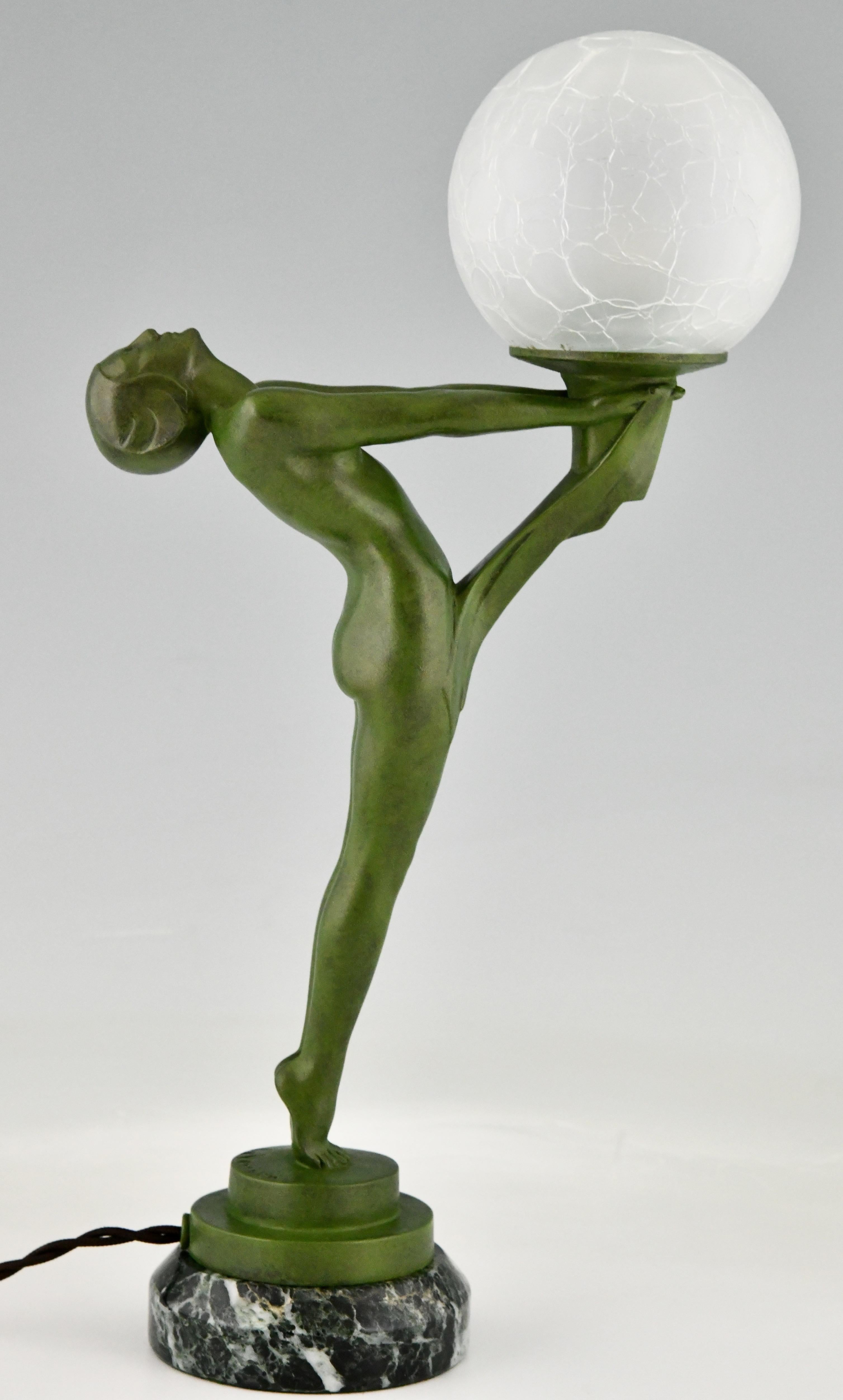 Art Deco Lamp Standing Nude with Ball Clarté by Max Le Verrier Original 1930 In Good Condition For Sale In Antwerp, BE