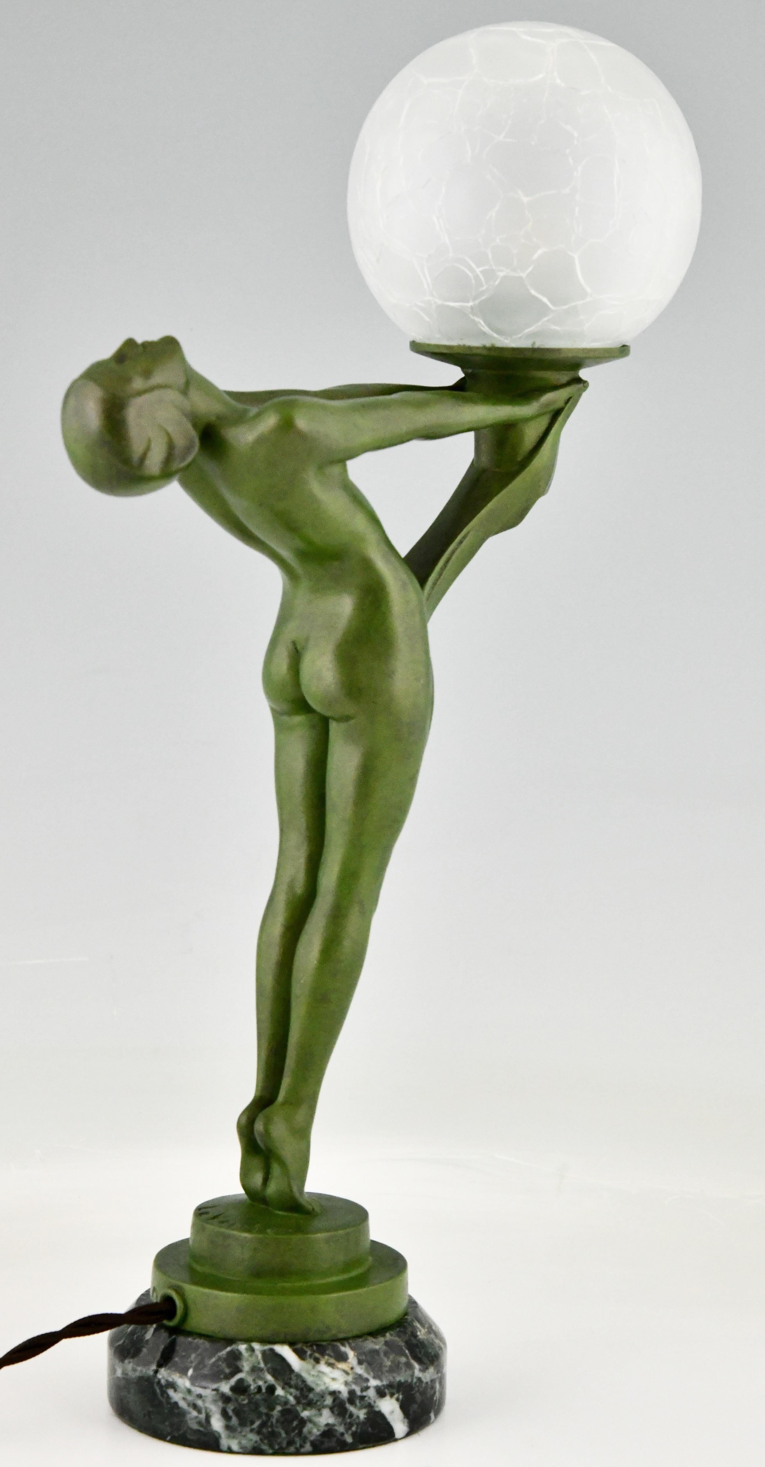 Mid-20th Century Art Deco Lamp Standing Nude with Ball Clarté by Max Le Verrier Original 1930 For Sale