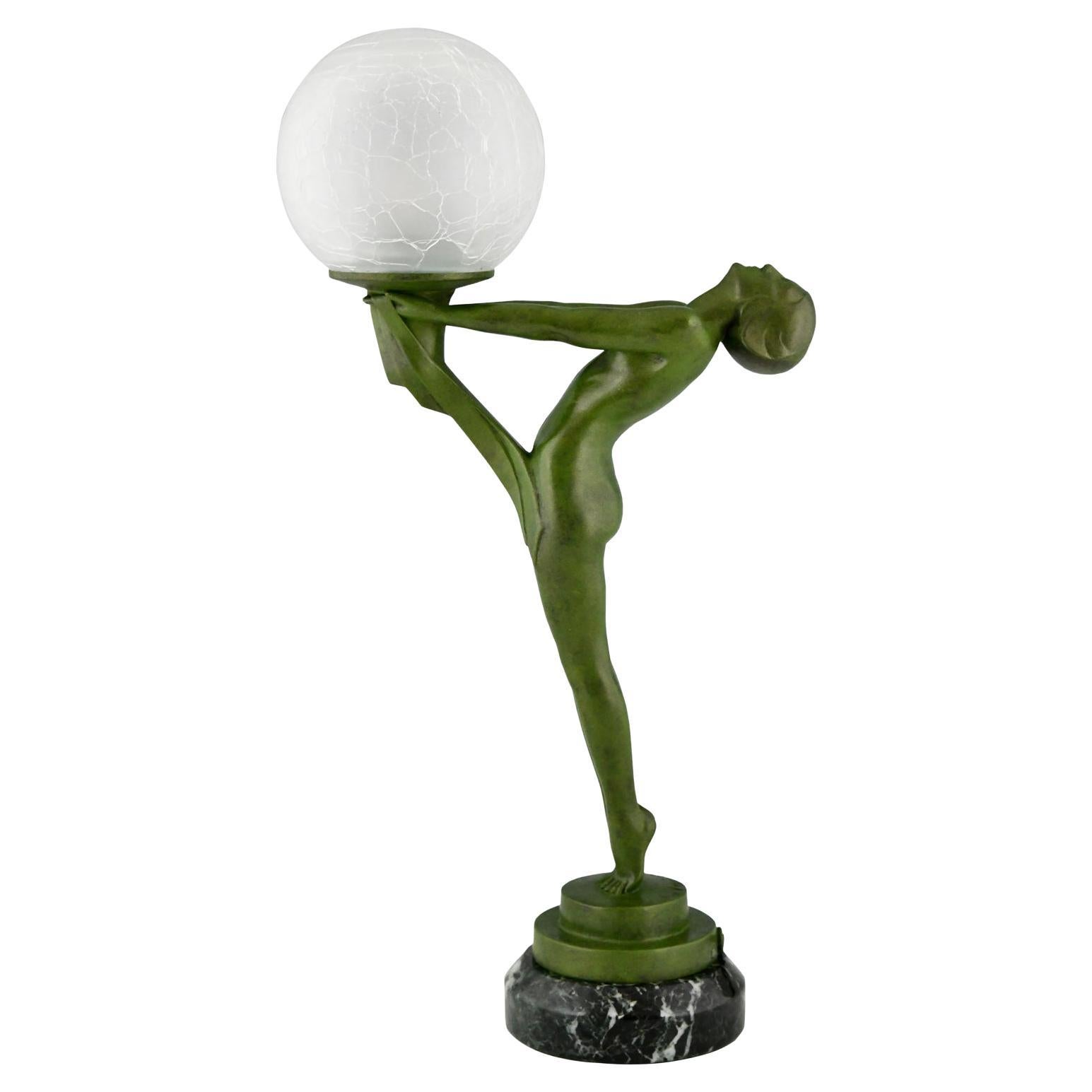 Art Deco Lamp Standing Nude with Ball Clarté by Max Le Verrier Original 1930