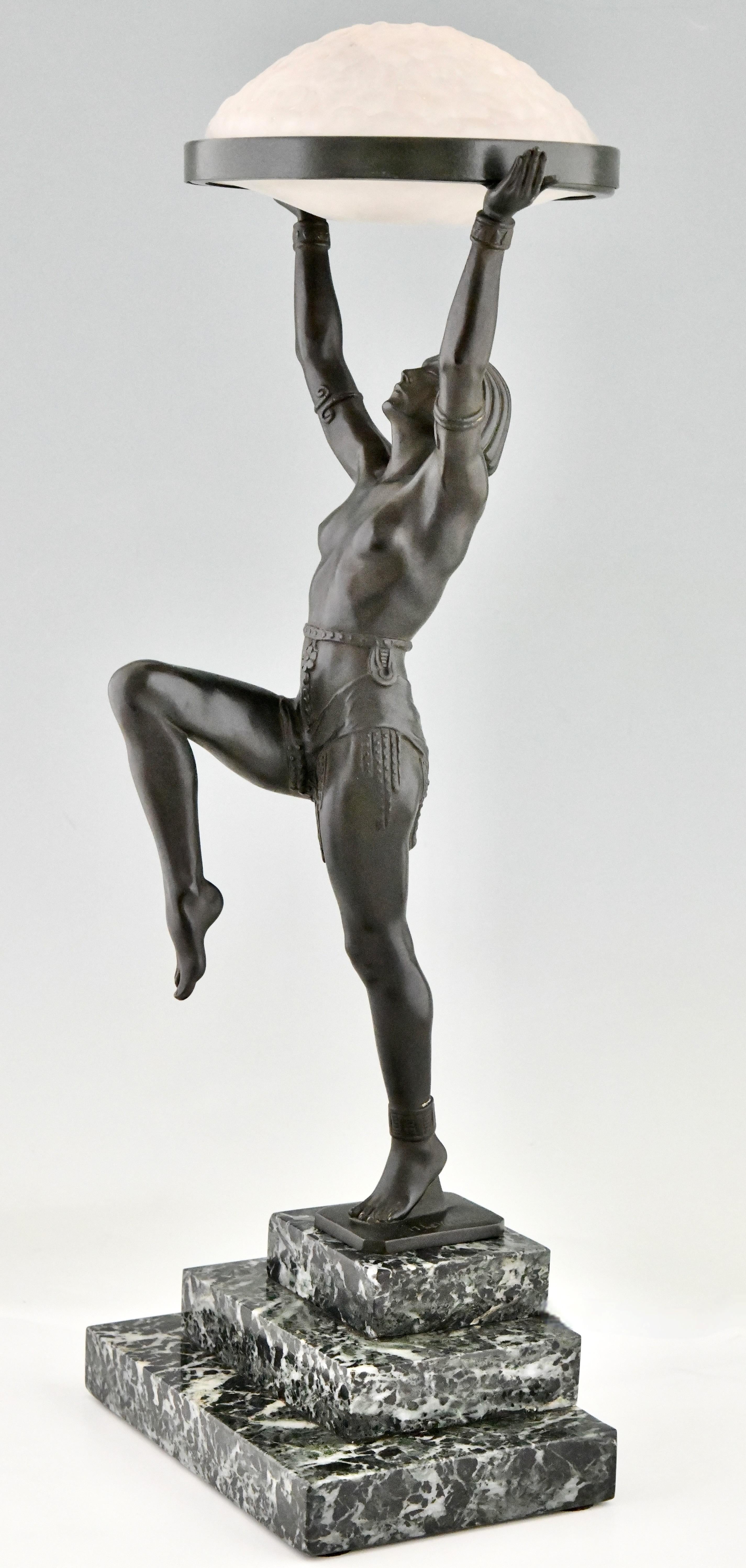 French Art Deco Lamp with Dancer Danseuse a la coupe by Max Le Verrier France, 1930 For Sale