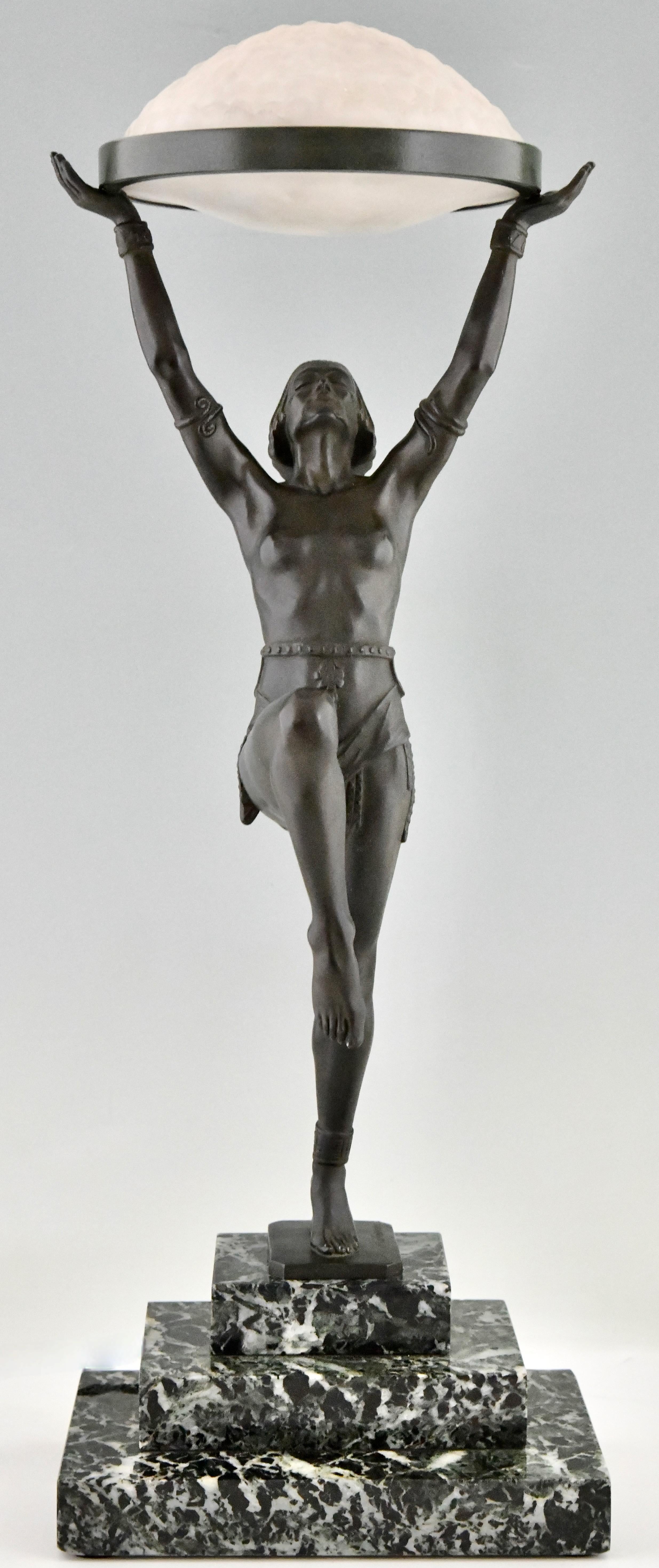 Art Deco Lamp with Dancer Danseuse a la coupe by Max Le Verrier France, 1930 For Sale 2