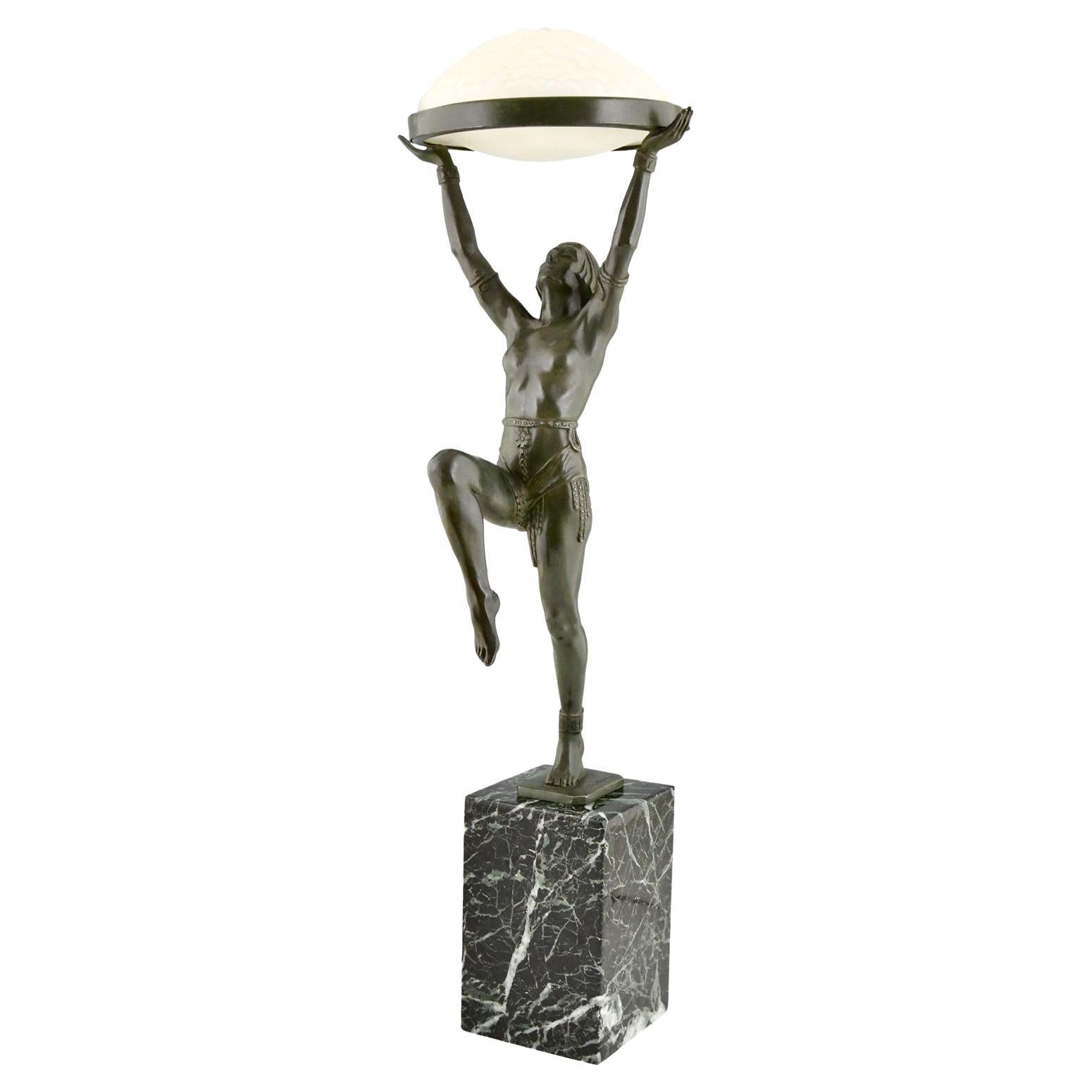 Art Deco Lamp with Dancer, Danseuse a la coupe by Max Le Verrier, France, 1930