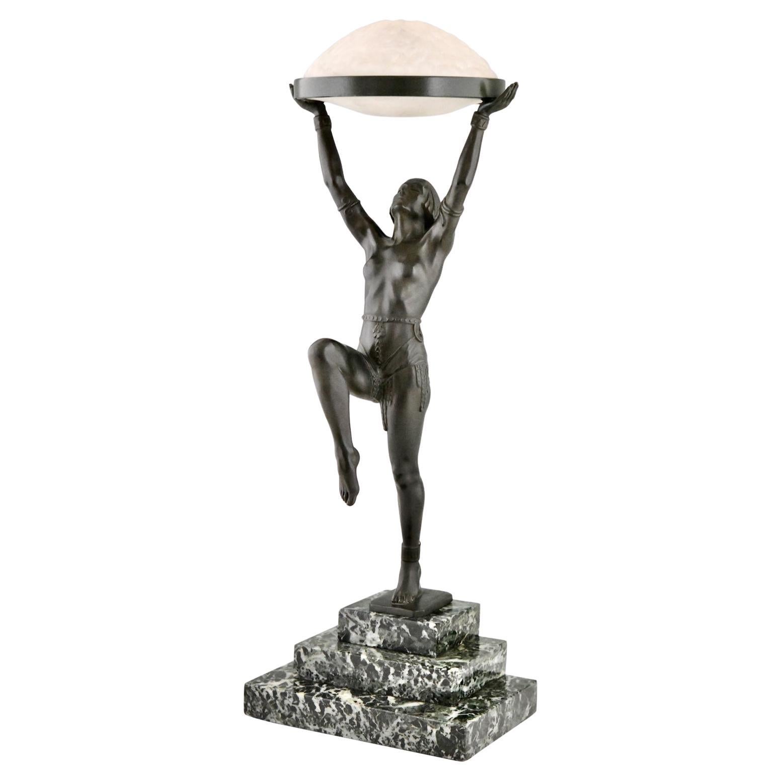 Art Deco Lamp with Dancer Danseuse a la coupe by Max Le Verrier France, 1930 For Sale