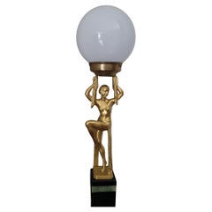 Art Deco Lamp with Tall Sculpture of Egyptian Dancer signed Limousin