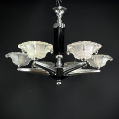ART DECO Lampen-Kronleuchter, Hängeleuchte, Deckenleuchte mit EZAN-Gläsern, 1930er Jahre