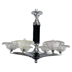 ART DECO Lampen-Kronleuchter, Hängeleuchte, Deckenleuchte mit EZAN-Gläsern, 1930er Jahre