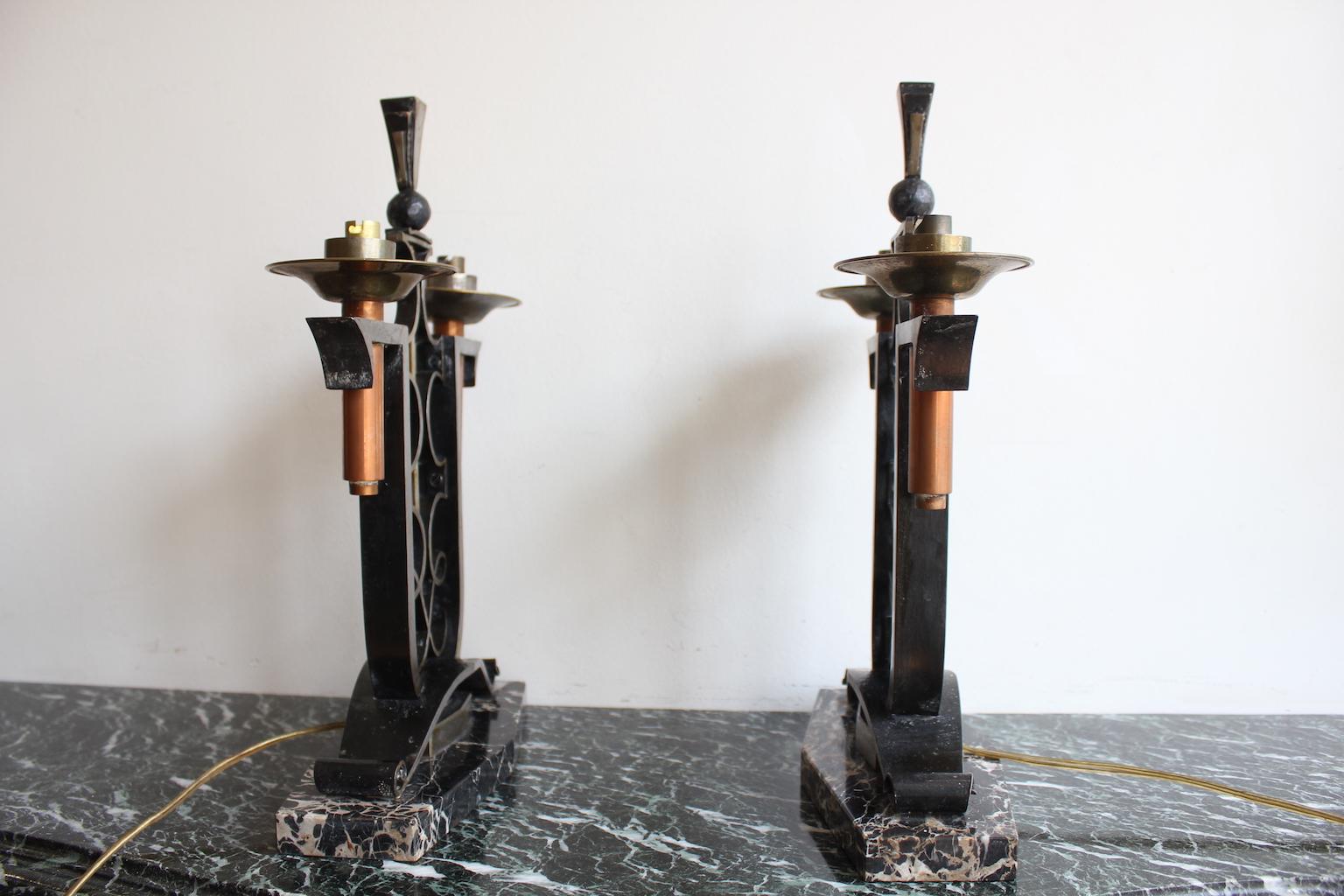 Art Deco Art Déco Lamps In Wrought Iron For Sale