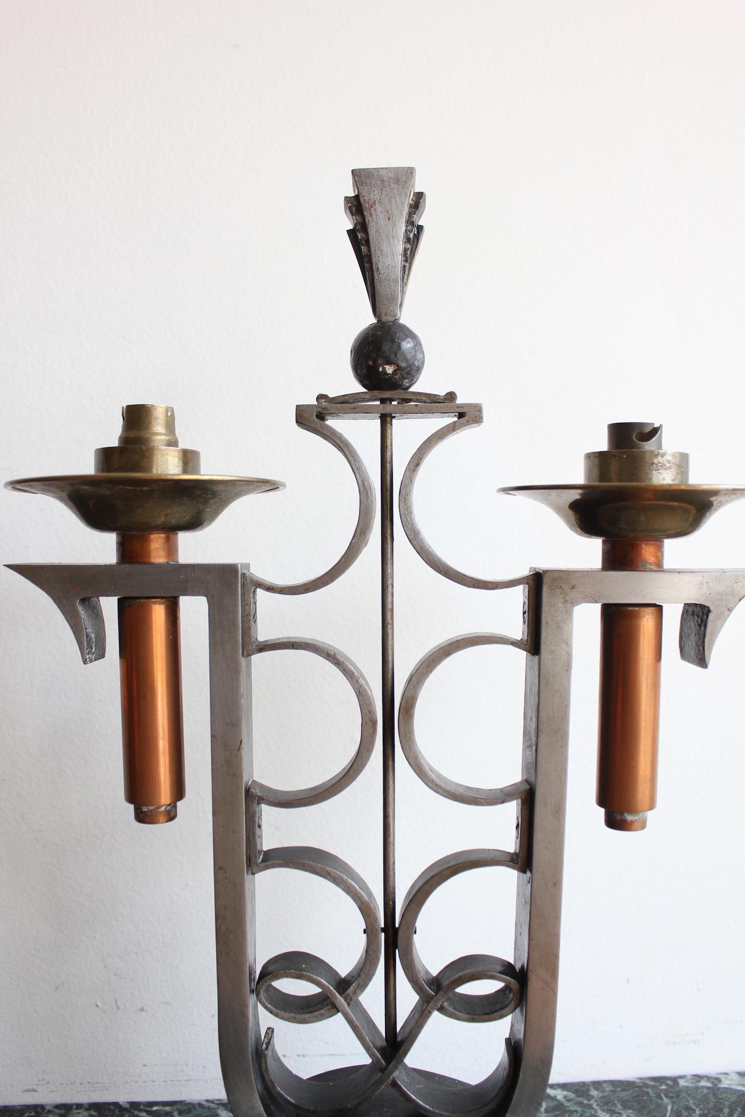 20th Century Art Déco Lamps In Wrought Iron For Sale