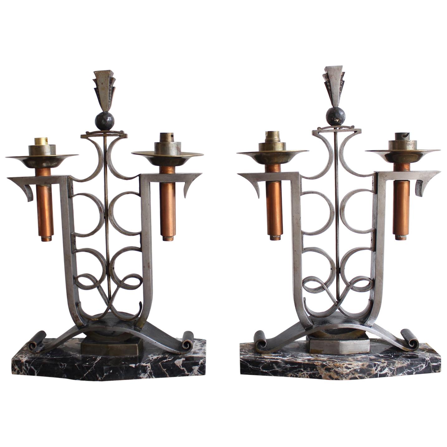 Art Déco Lamps In Wrought Iron For Sale