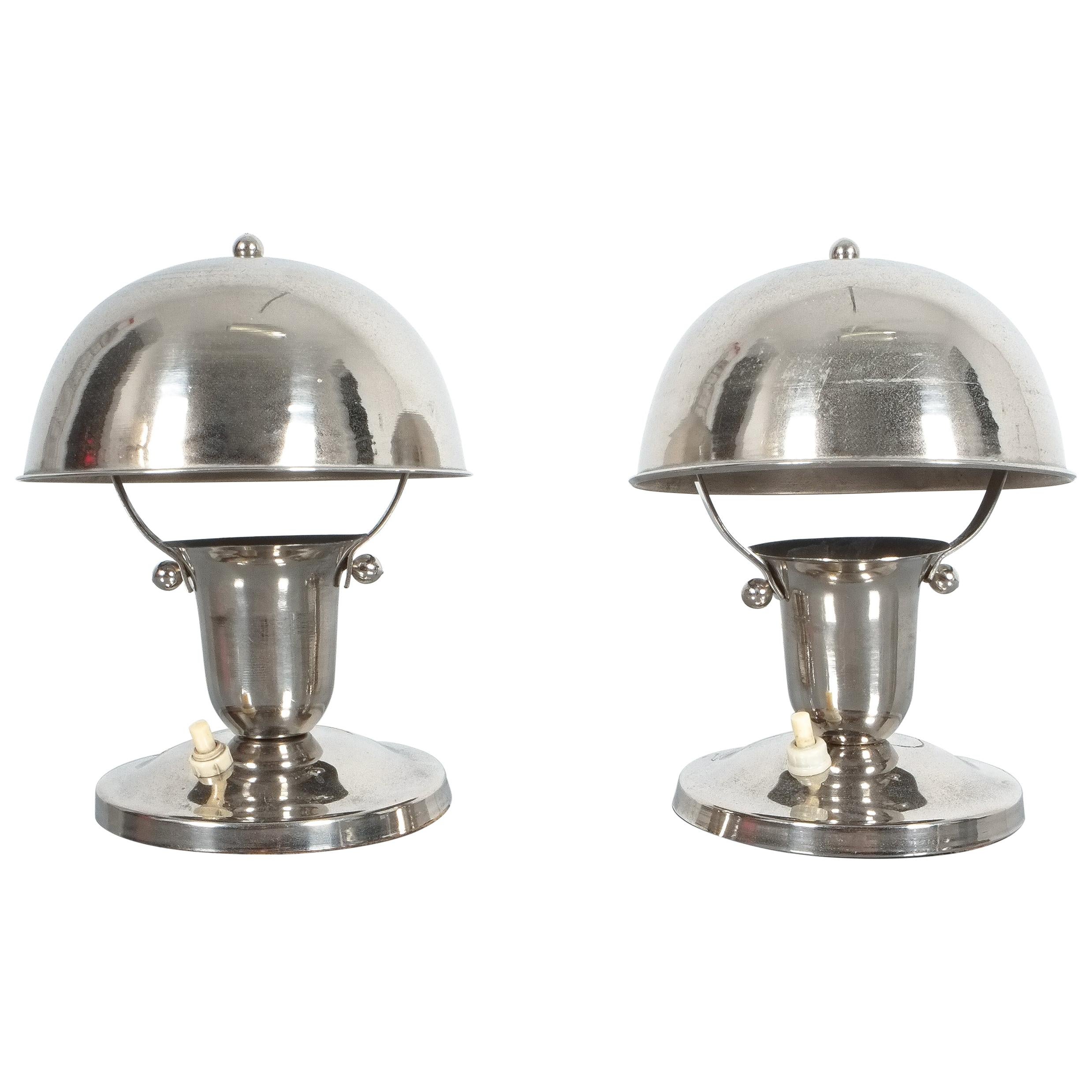 Art Deco Lamps Pair of Nickel Desk Lights, France, 1940