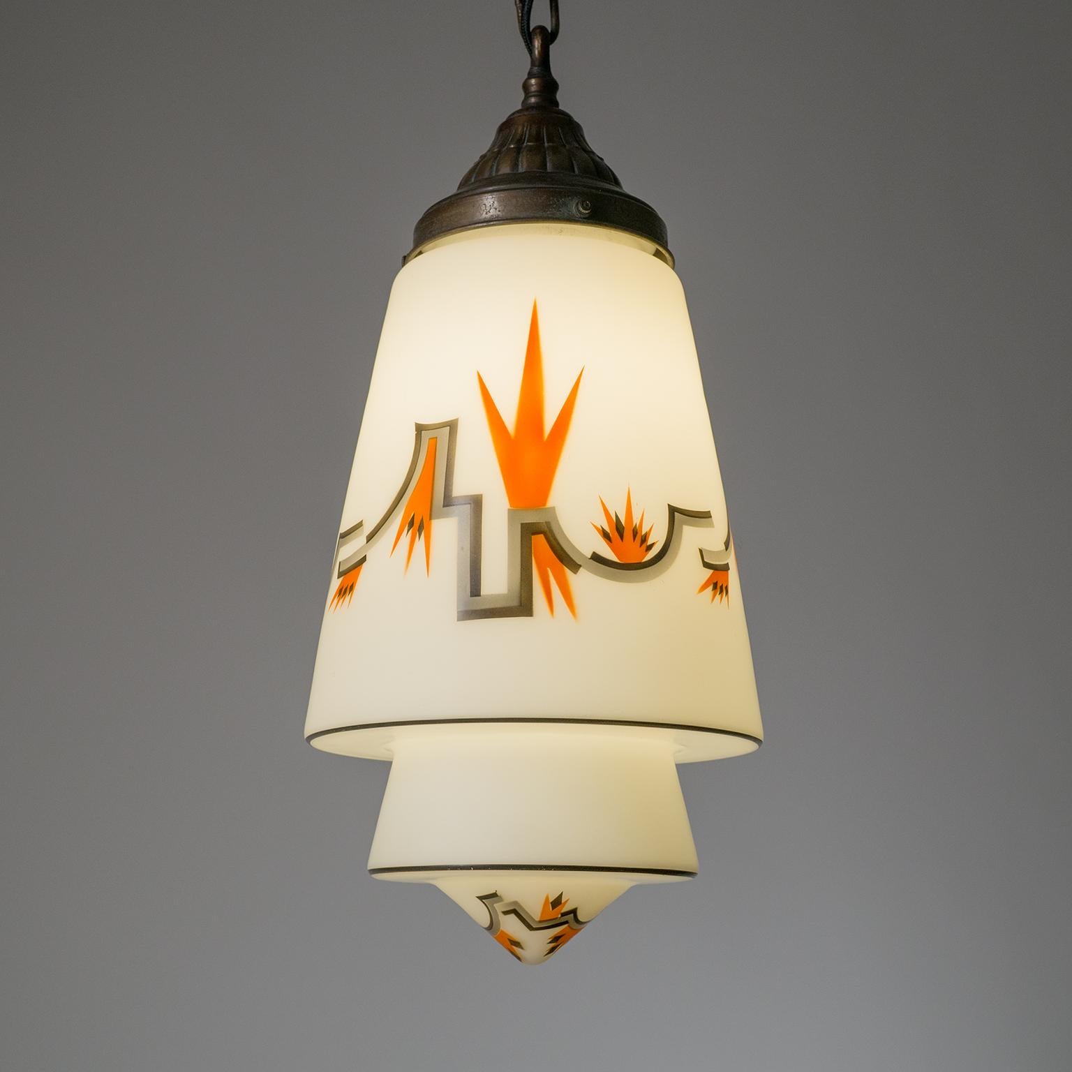 Art Deco Lantern, 1920s, Enameled Glass and Brass 7