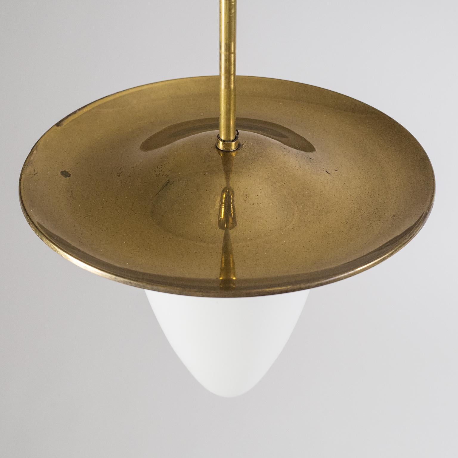 Mid-20th Century Art Deco Lantern 1930s, Brass and Satin Glass