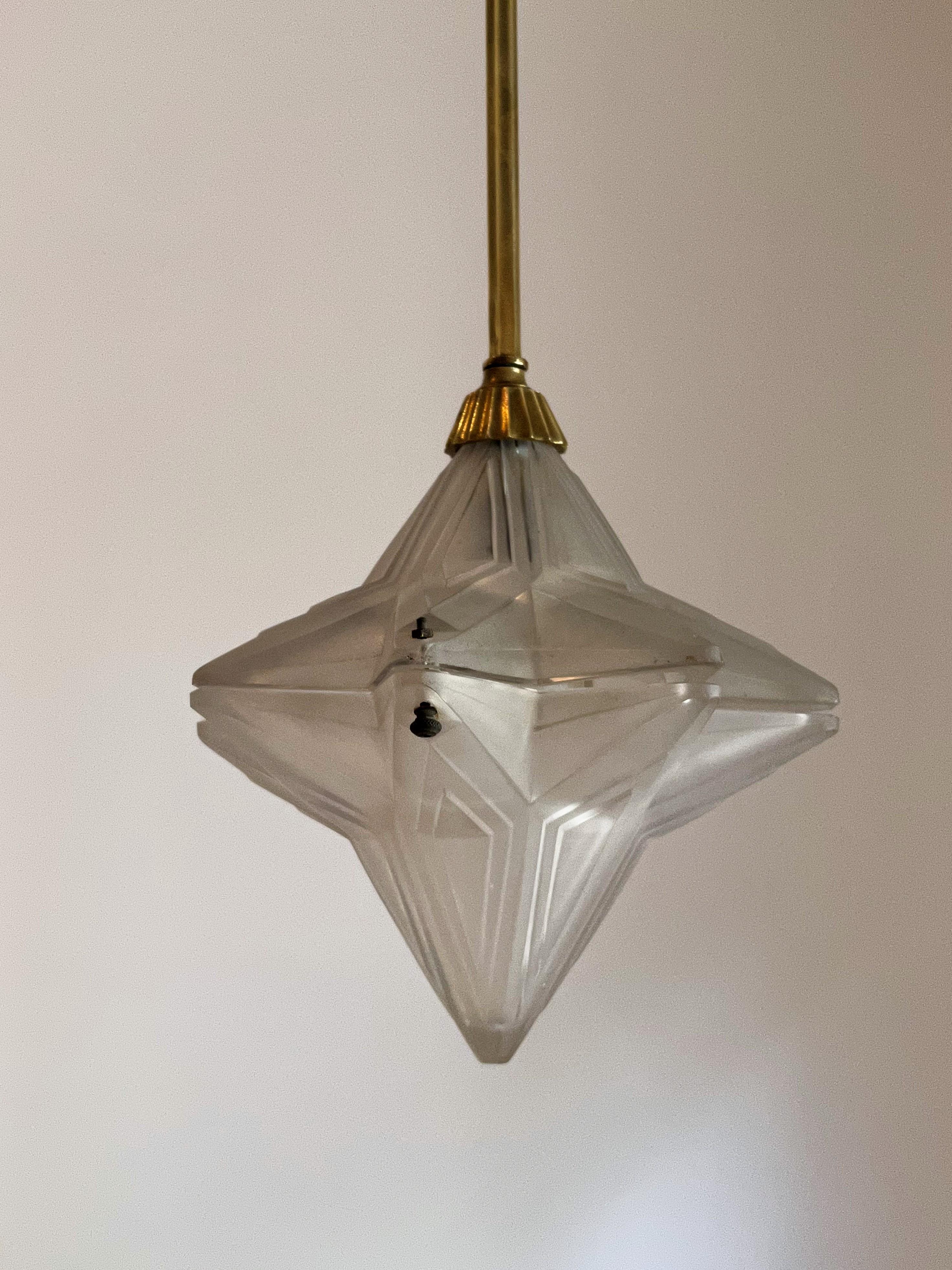 Glass Art Deco Lantern by Genet Michon, France circa 1920 For Sale