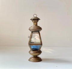 Art Deco Lantern in Brass, etched and colored Glass, 1930s