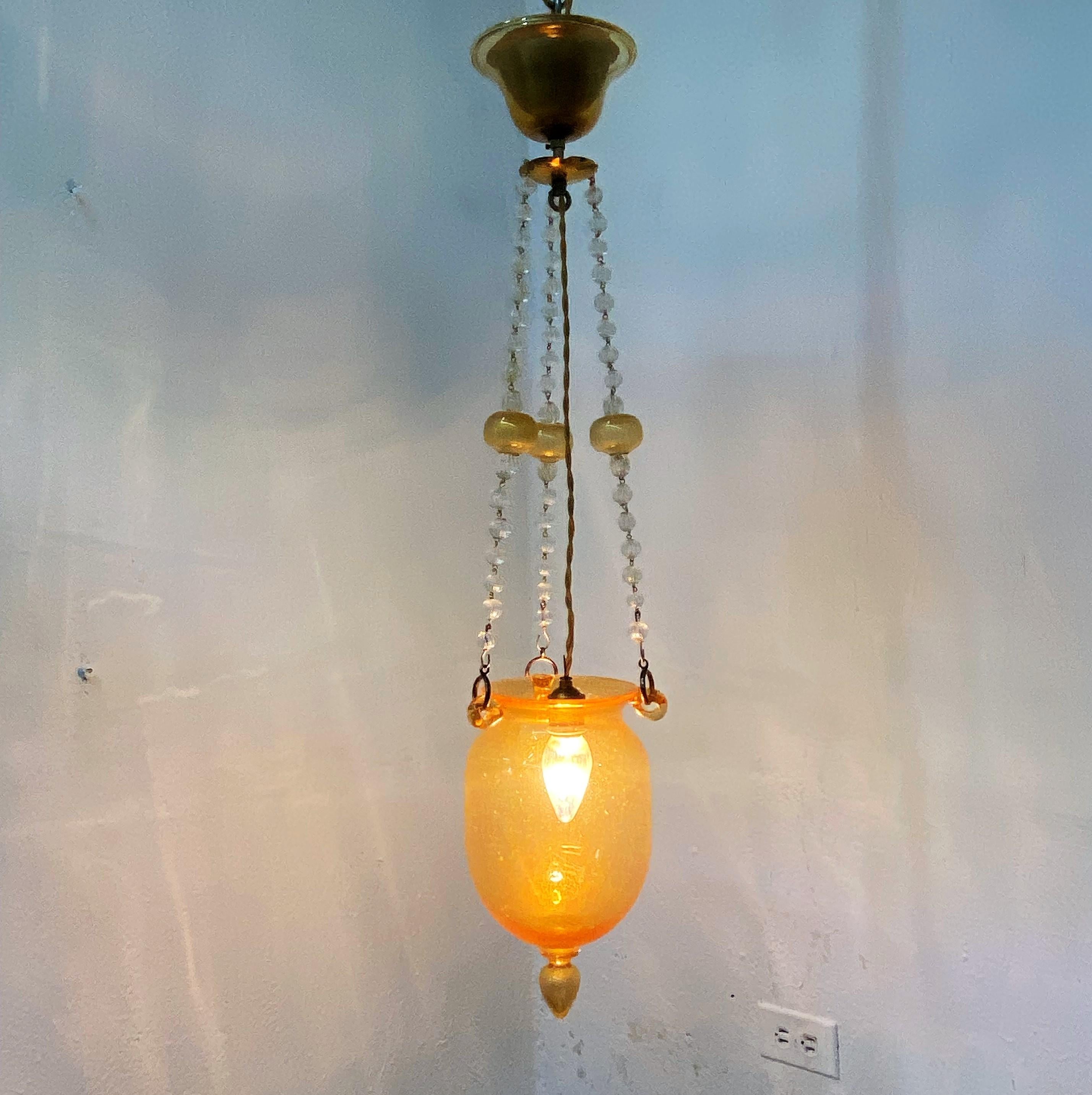 Italian Art Deco Lantern in Murano Glass and Gold Leaf, Attr. to Barovier e Toso ca.1930 For Sale