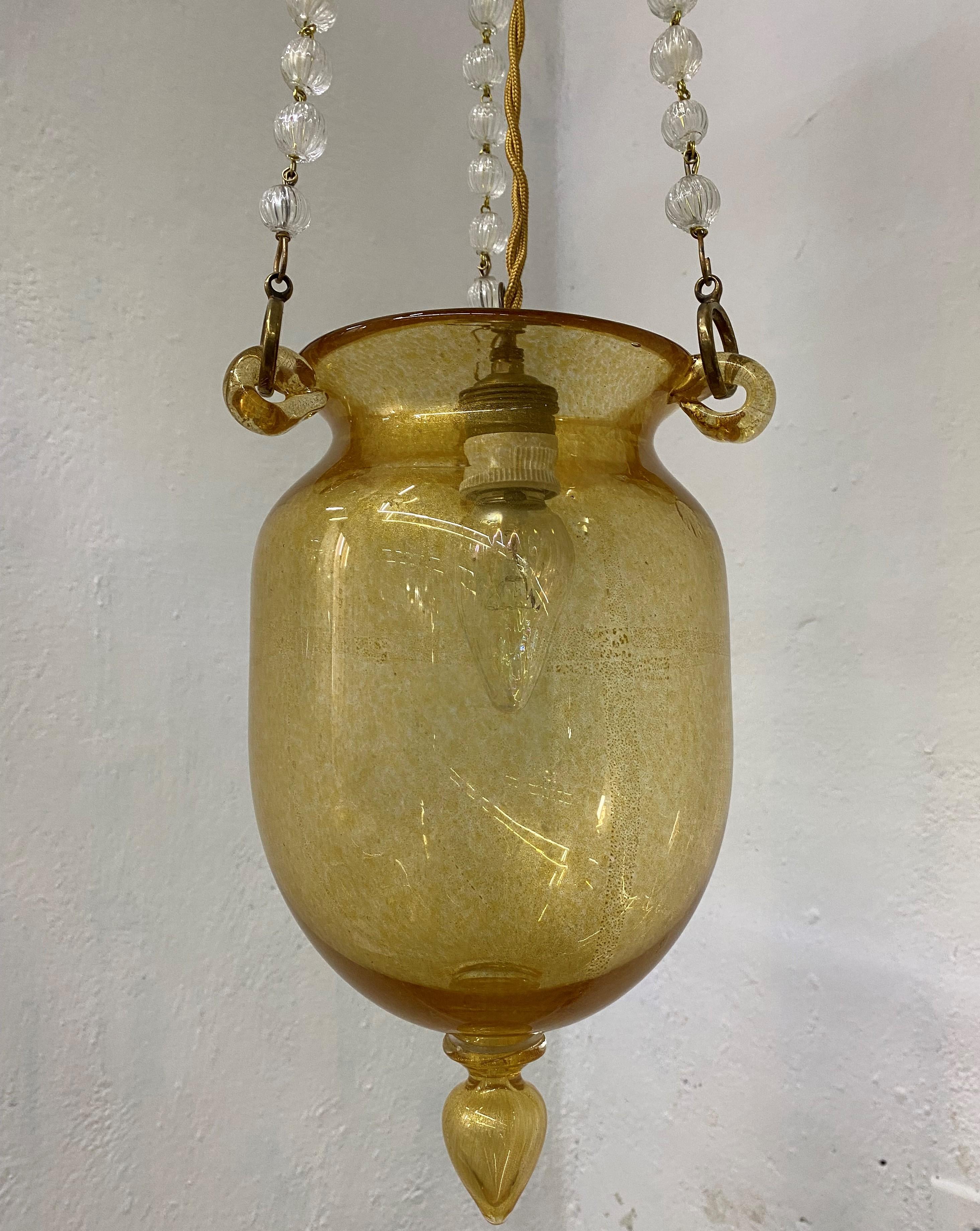 Mid-20th Century Art Deco Lantern in Murano Glass and Gold Leaf, Attr. to Barovier e Toso ca.1930 For Sale