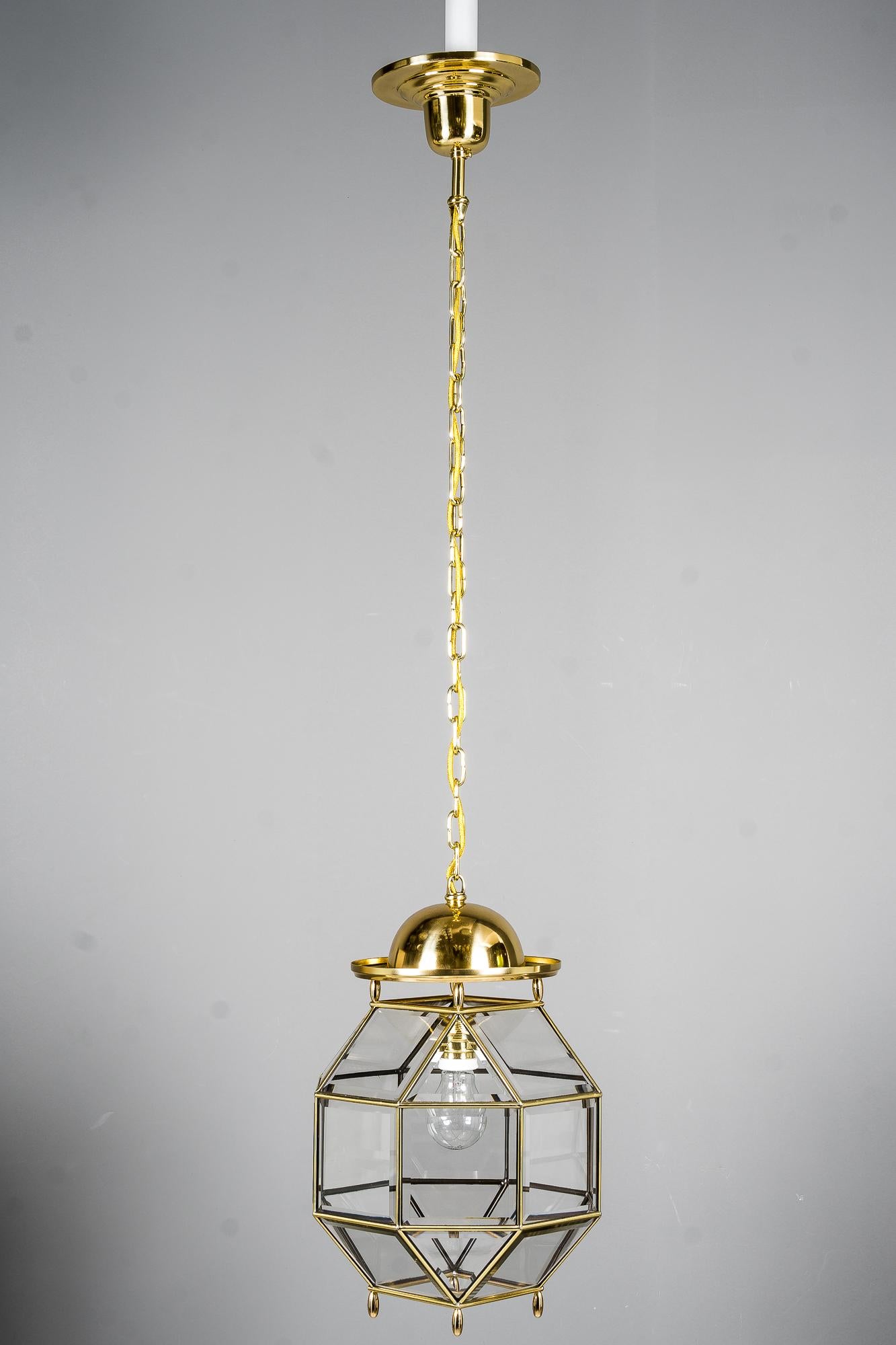 Art Deco lantern vienna around 1920s
Brass polished and stove enameled
Original cut glasses.