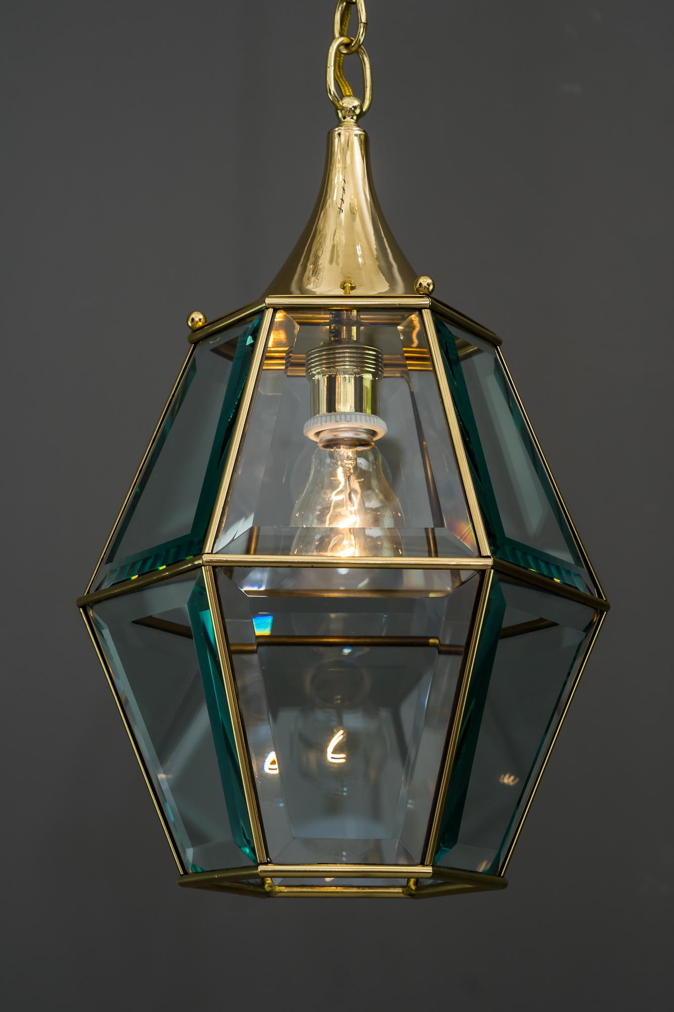 Art Deco Lantern with Original Cut Glasses, Around 1920s For Sale 4