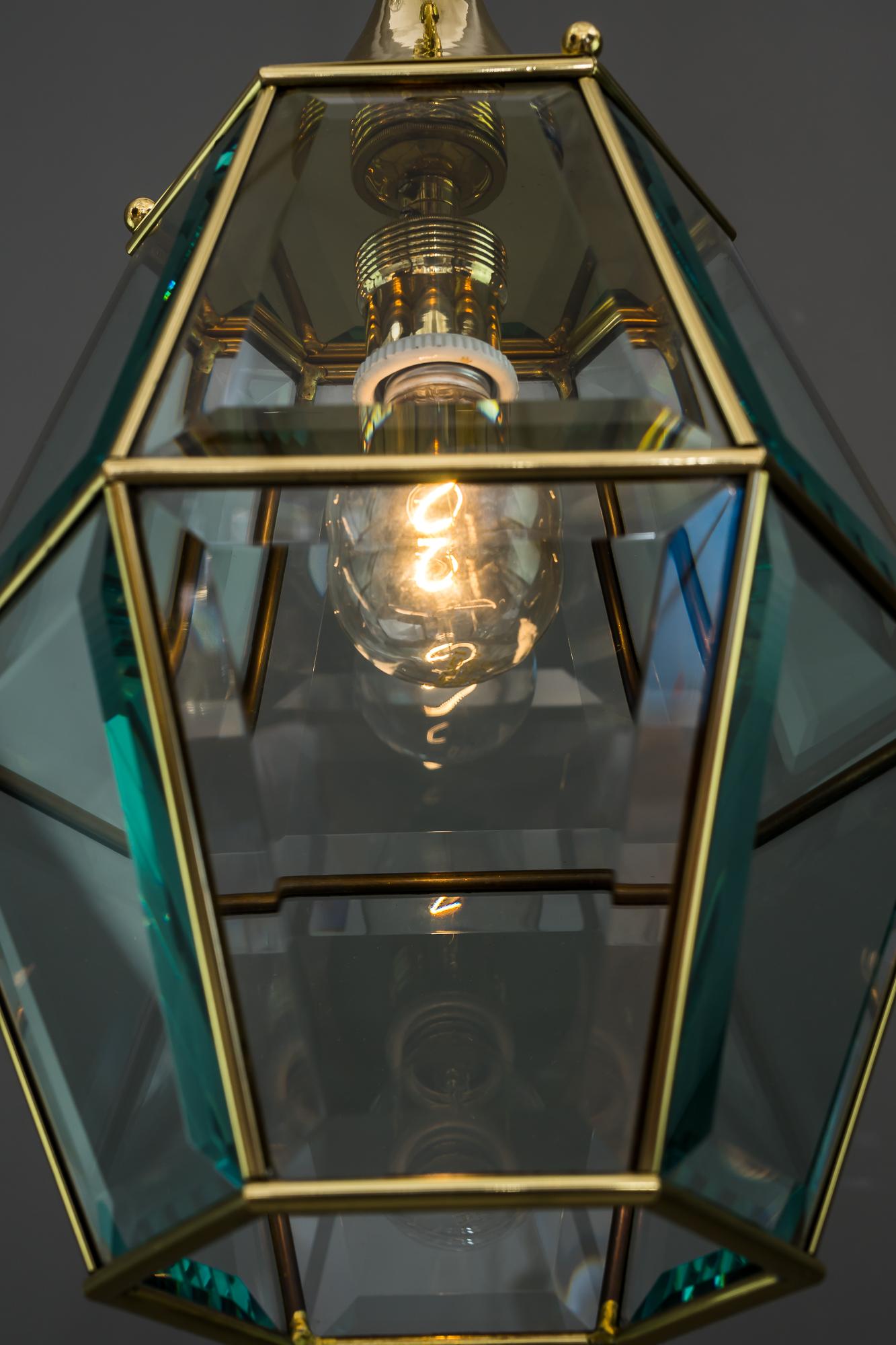 Art Deco Lantern with Original Cut Glasses, Around 1920s For Sale 7