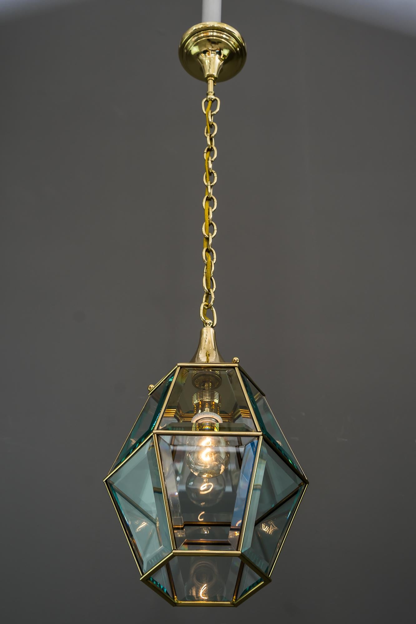 Art Deco Lantern with Original Cut Glasses, Around 1920s For Sale 9