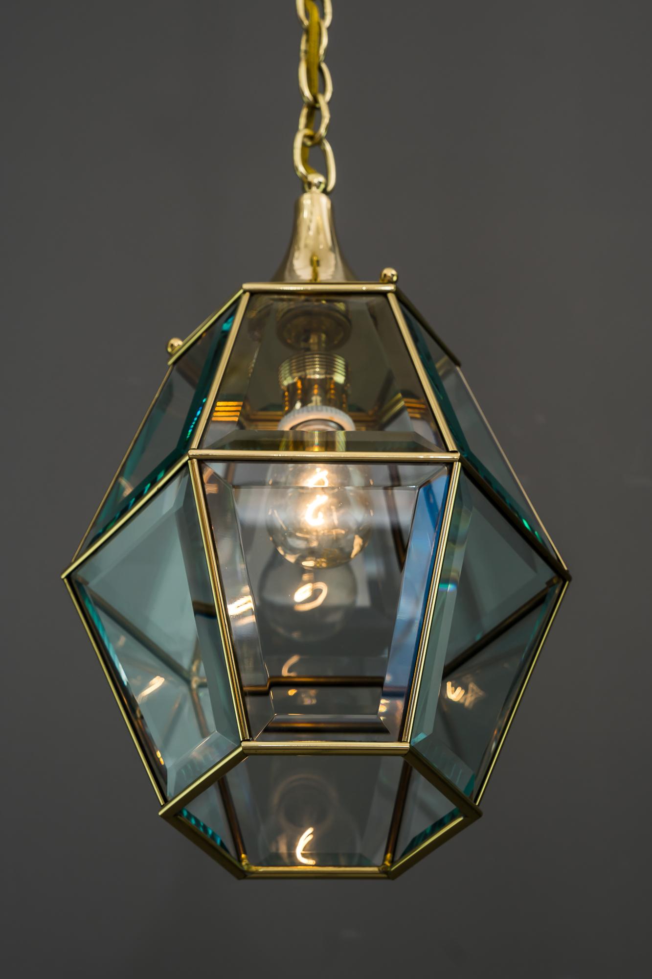 Art Deco Lantern with Original Cut Glasses, Around 1920s For Sale 10