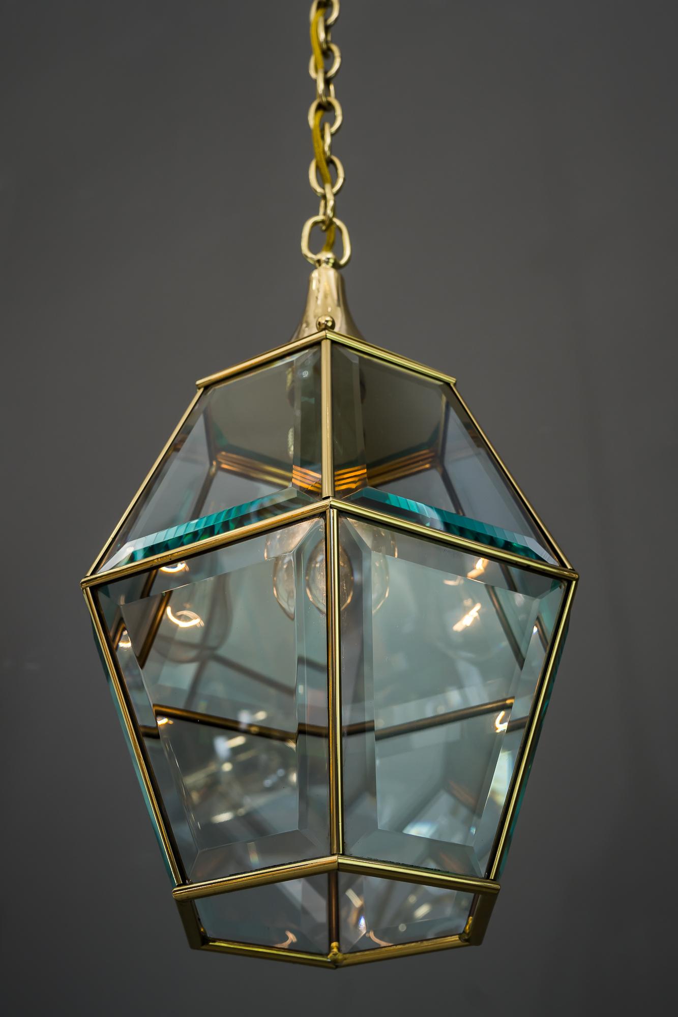 Art Deco Lantern with Original Cut Glasses, Around 1920s For Sale 12