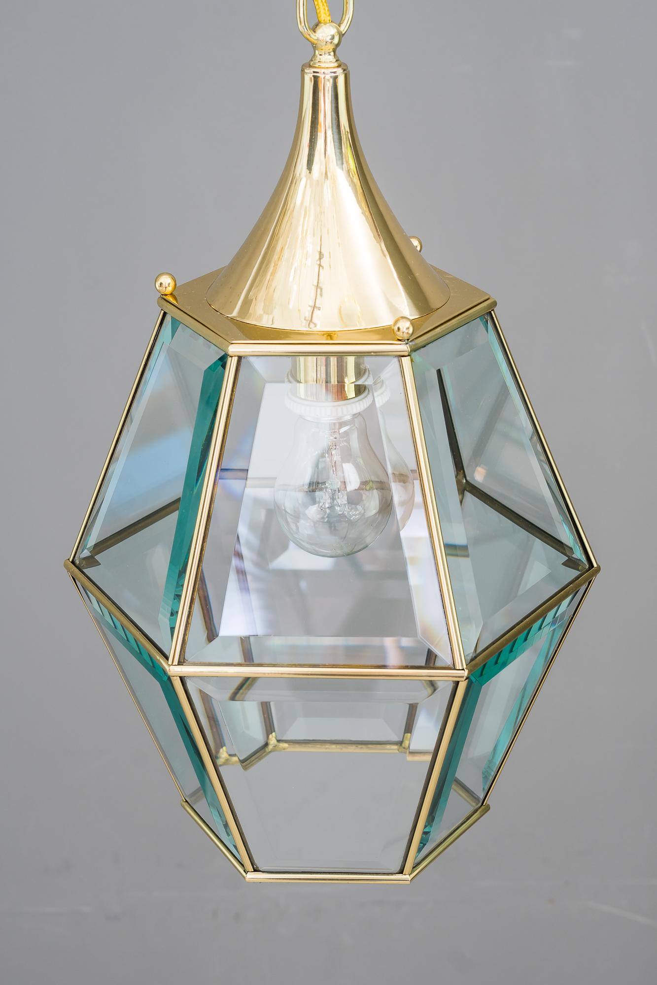 Polished Art Deco Lantern with Original Cut Glasses, Around 1920s For Sale