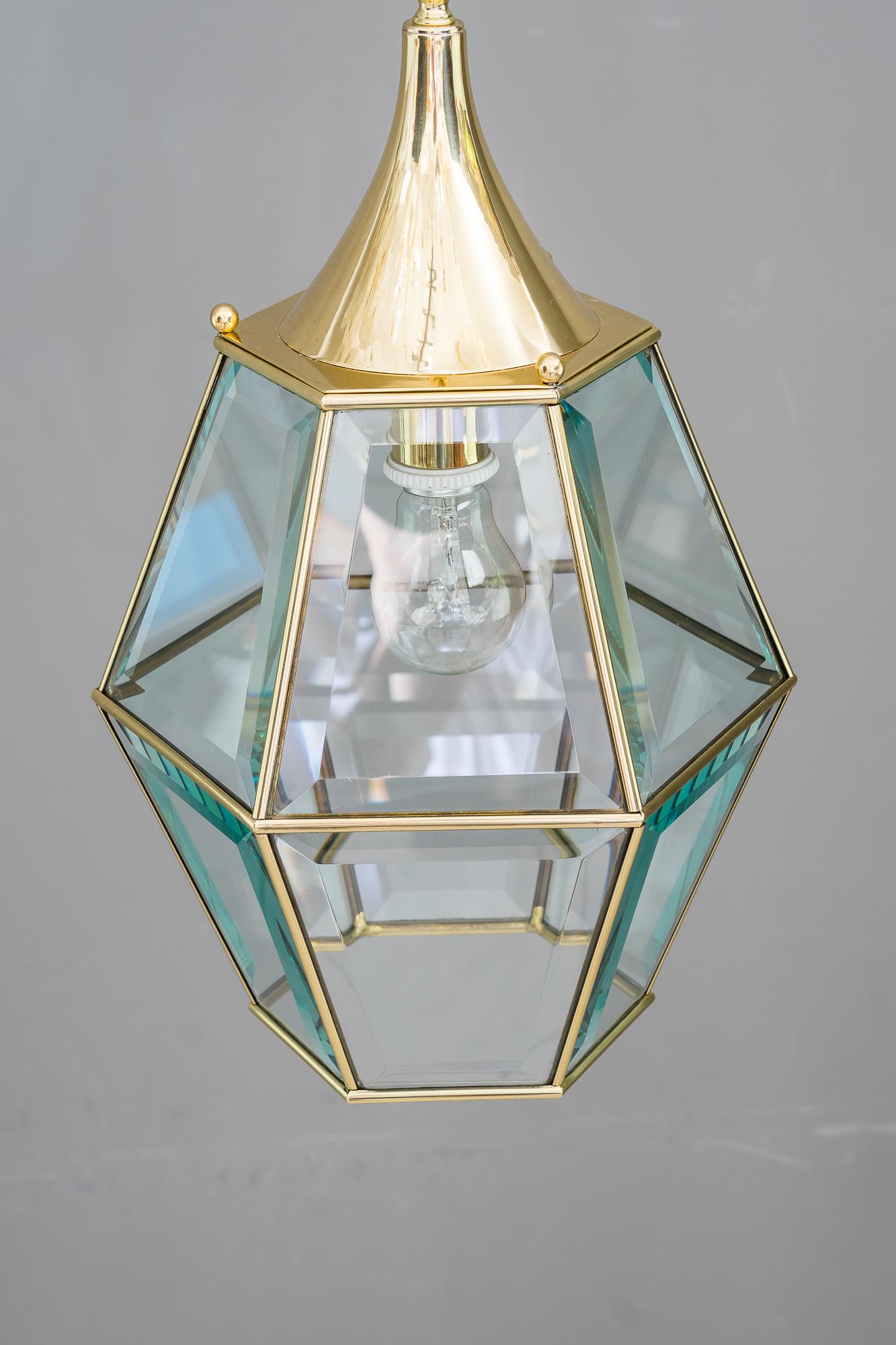 Art Deco Lantern with Original Cut Glasses, Around 1920s In Good Condition For Sale In Wien, AT