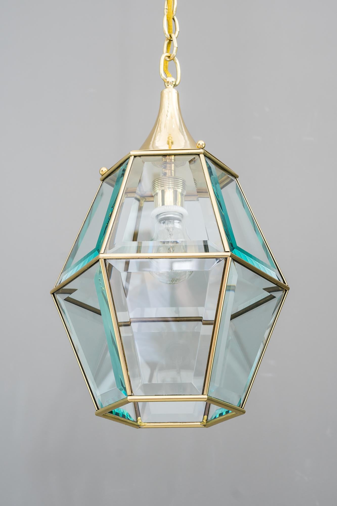 Early 20th Century Art Deco Lantern with Original Cut Glasses, Around 1920s For Sale