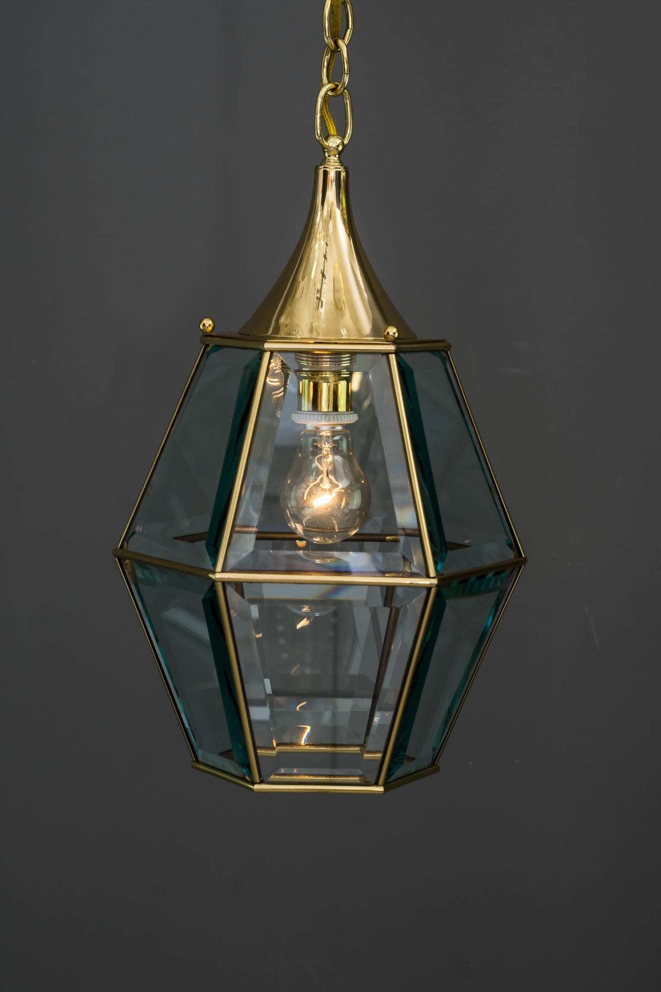 Art Deco Lantern with Original Cut Glasses, Around 1920s For Sale 3