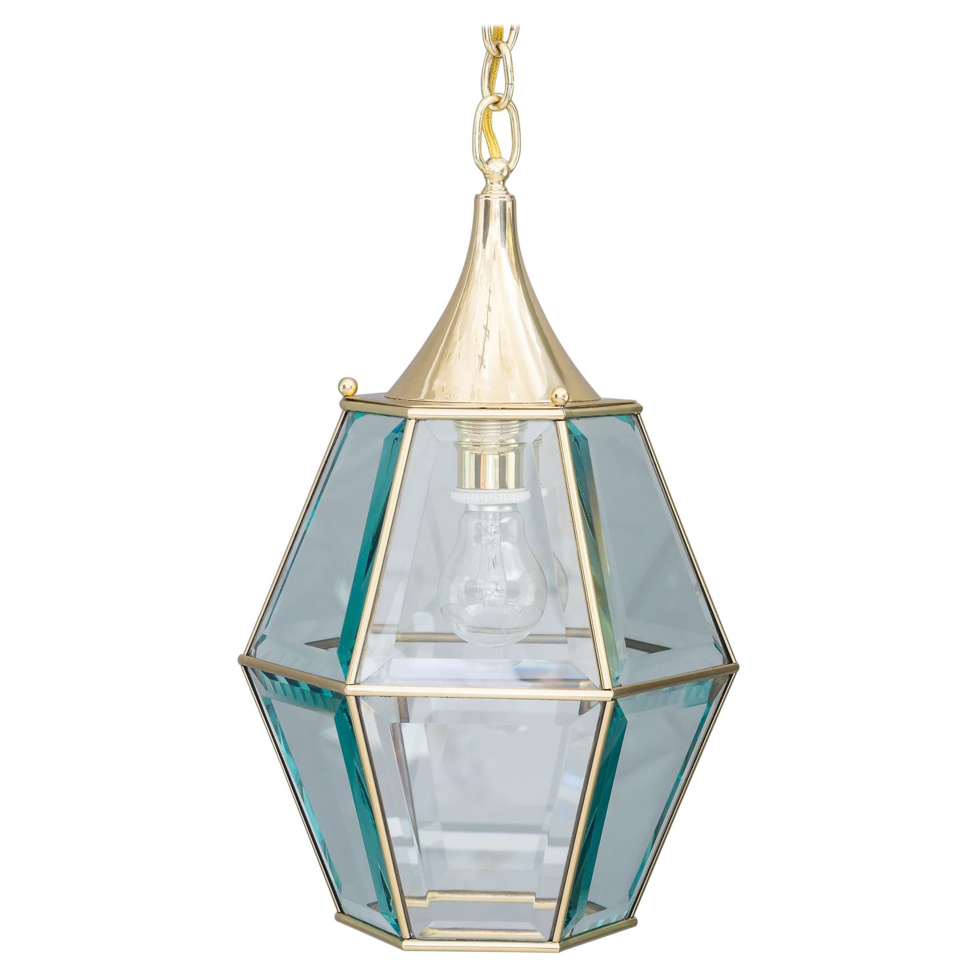 Art Deco Lantern with Original Cut Glasses, Around 1920s For Sale