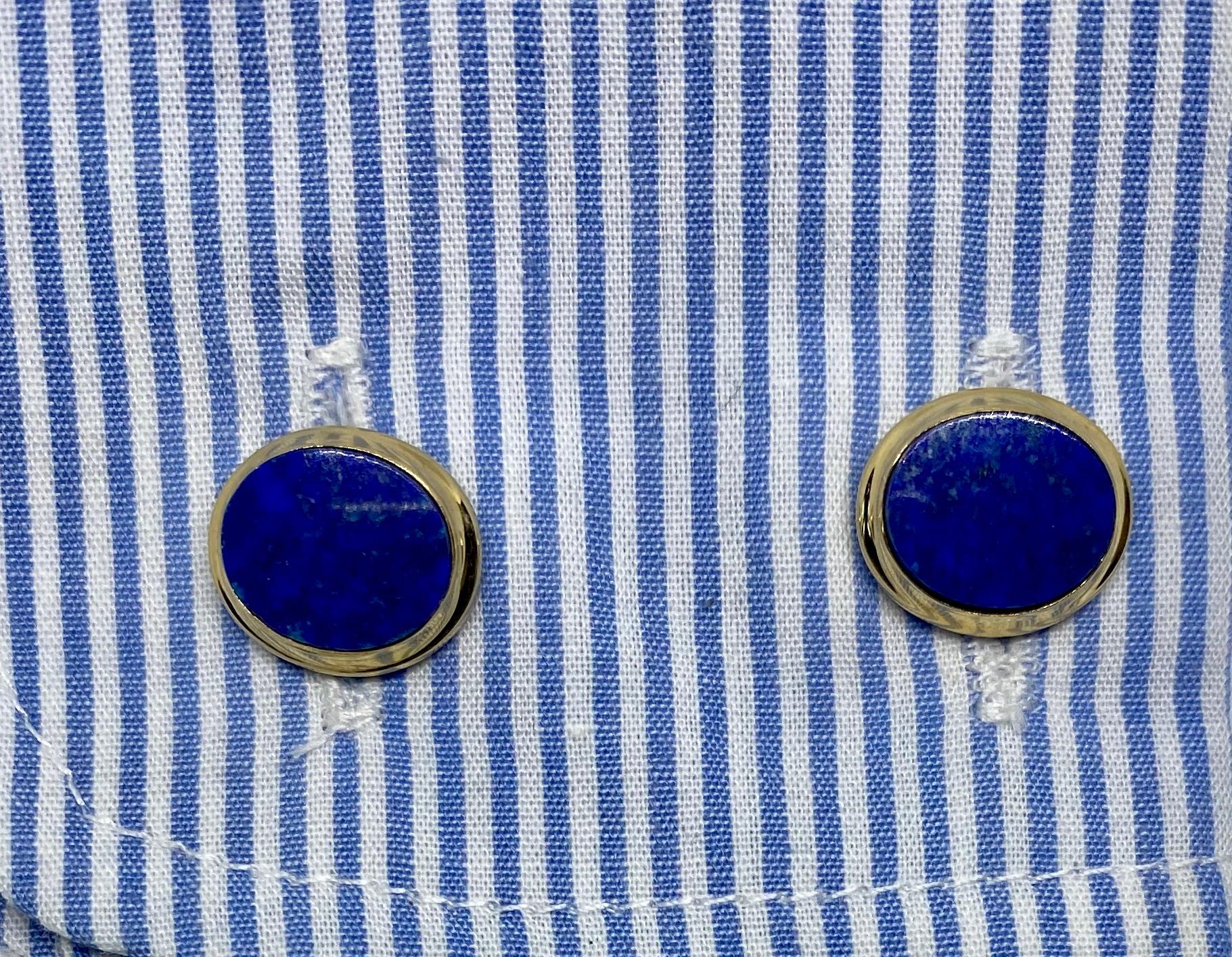 Art Deco Lapis and 14 Karat Yellow Gold Ovals by Dolan-Bullock In Good Condition In San Rafael, CA