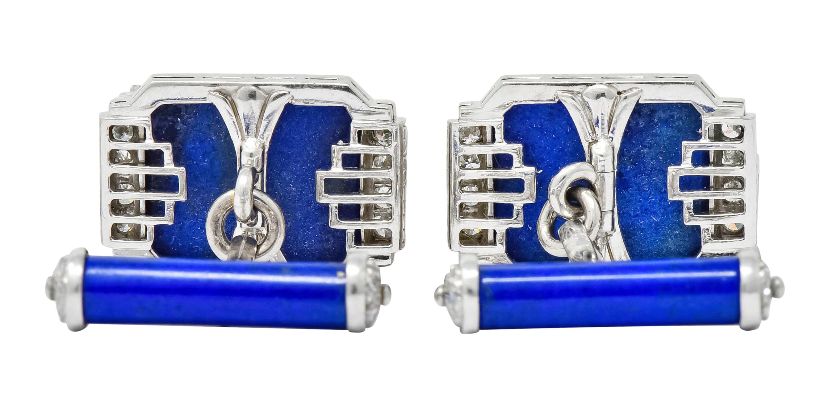 Art Deco Lapis Diamond Platinum Men's Cufflinks 1