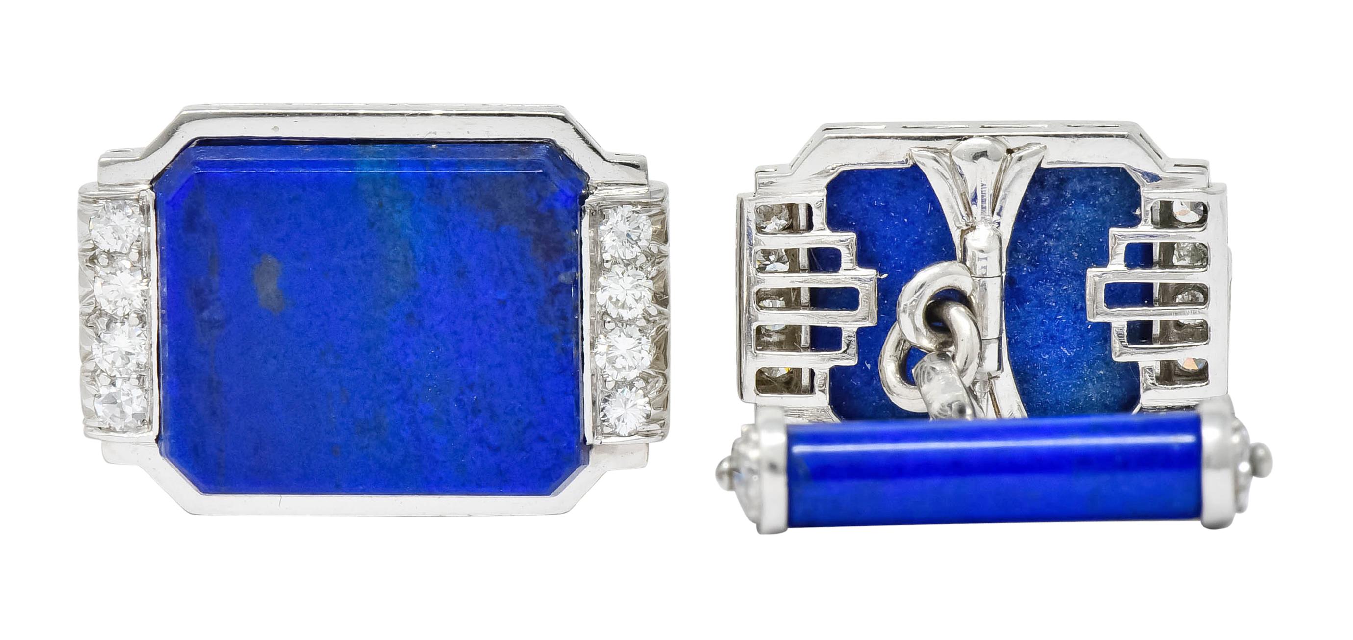 Art Deco Lapis Diamond Platinum Men's Cufflinks 2